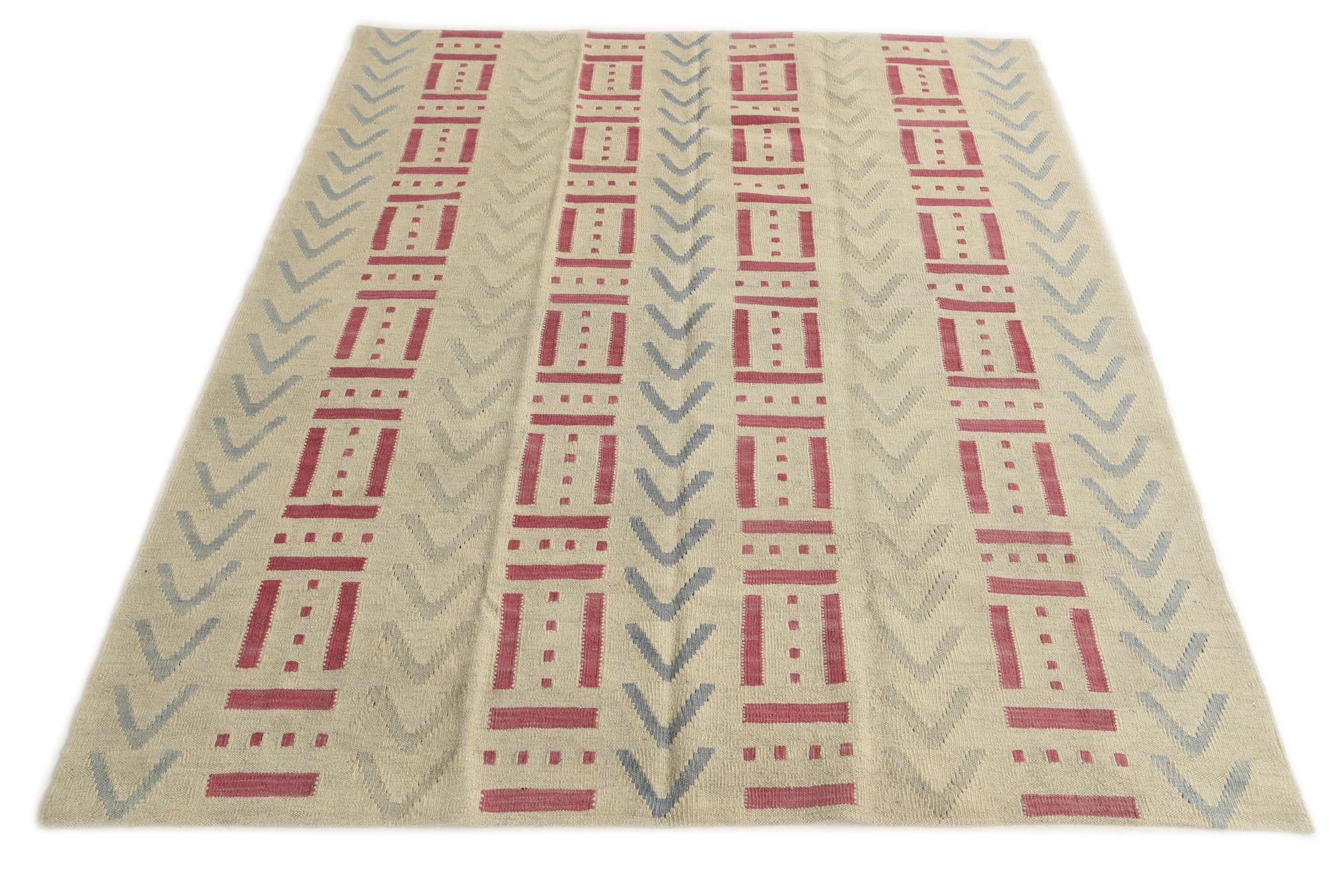 5' 1 x 6' 6 Hand Woven Kilim Modern Wool Rug
