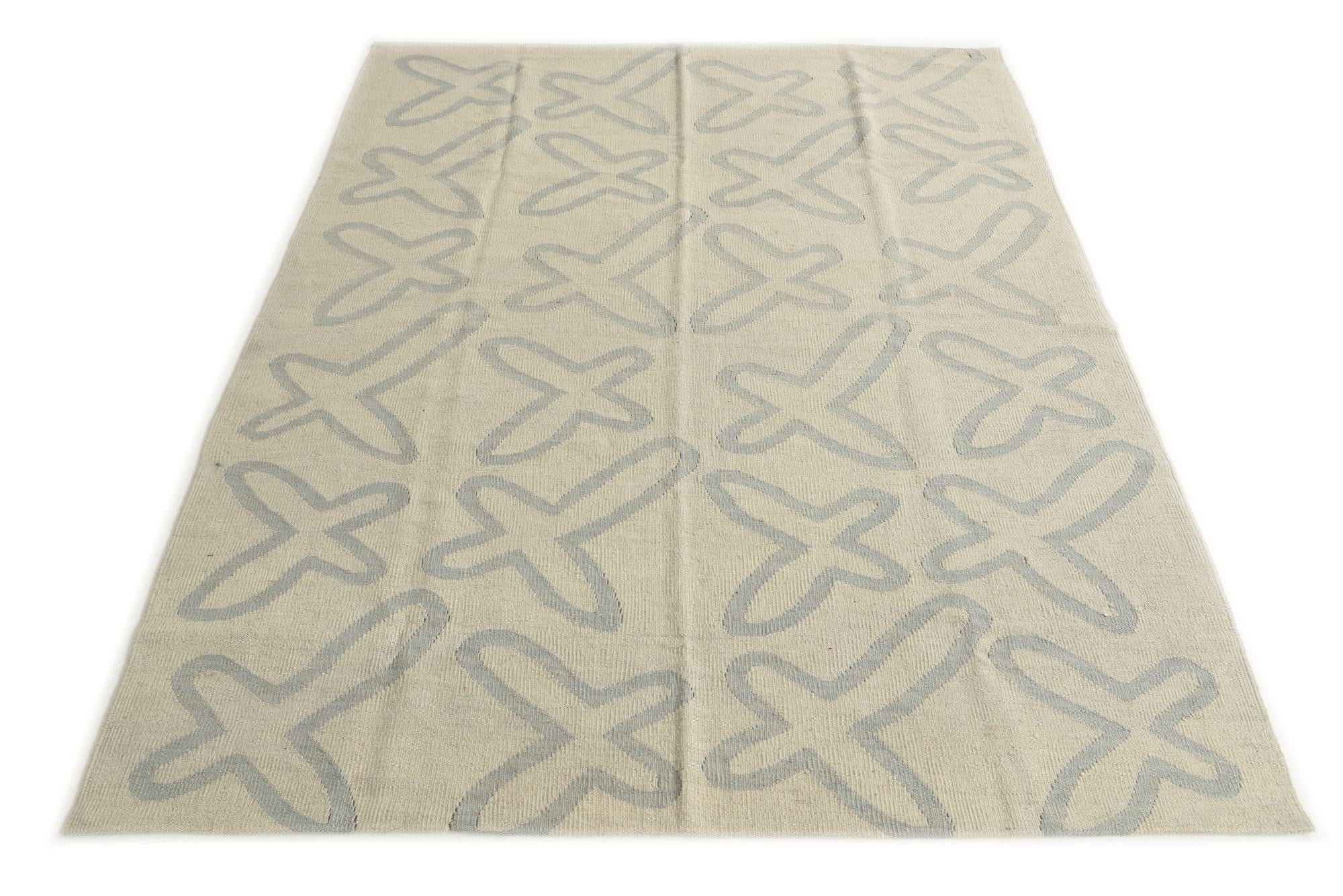 5' 1 x 6' 5 Hand Woven Kilim Modern Wool Rug