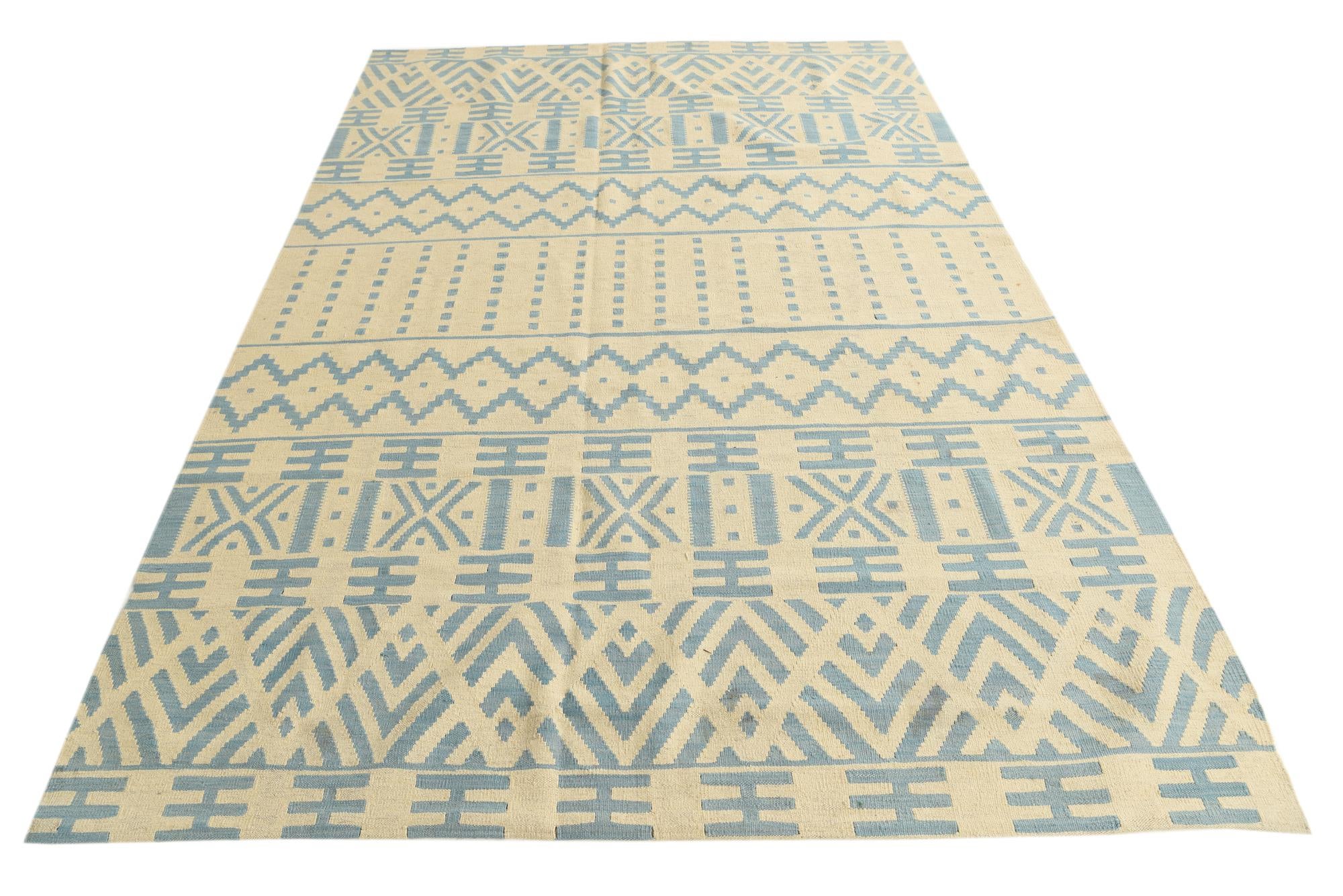 6' 6 x 9' 6 Hand Woven Kilim Modern Wool Rug