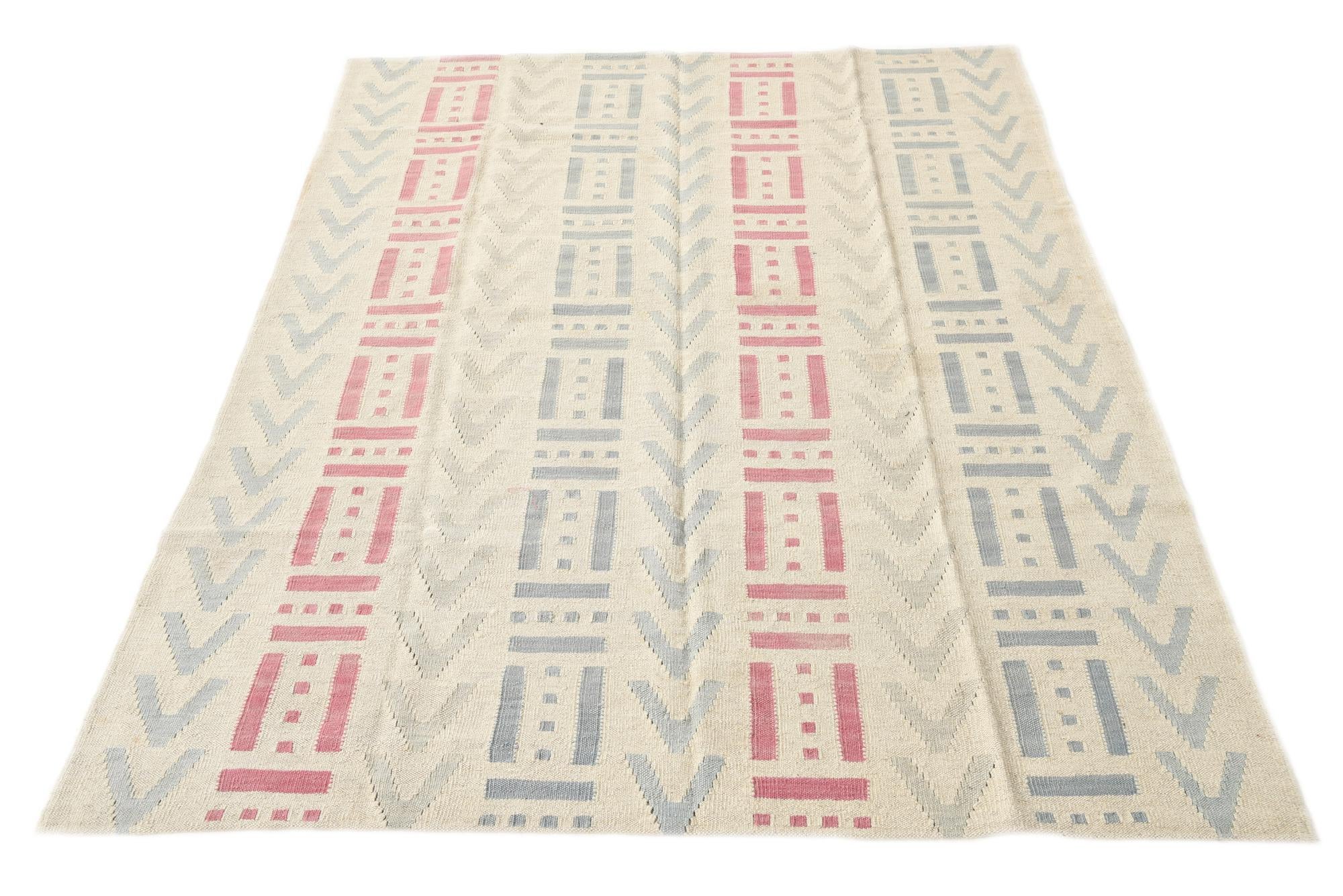 4' 10 x 6' 5 Hand Woven Kilim Modern Wool Rug