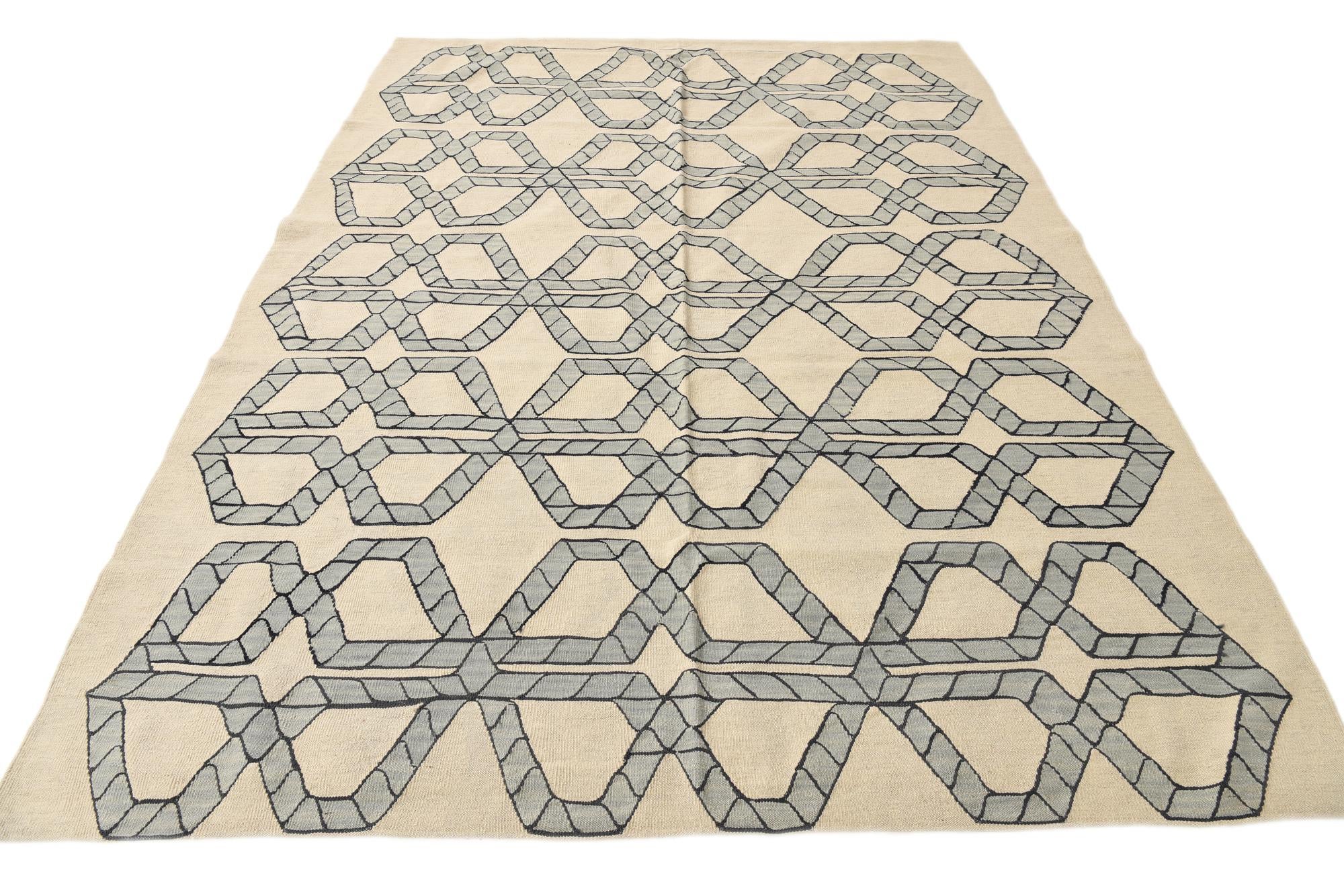 6' 10 x 9' 3 Hand Woven Kilim Modern Wool Rug