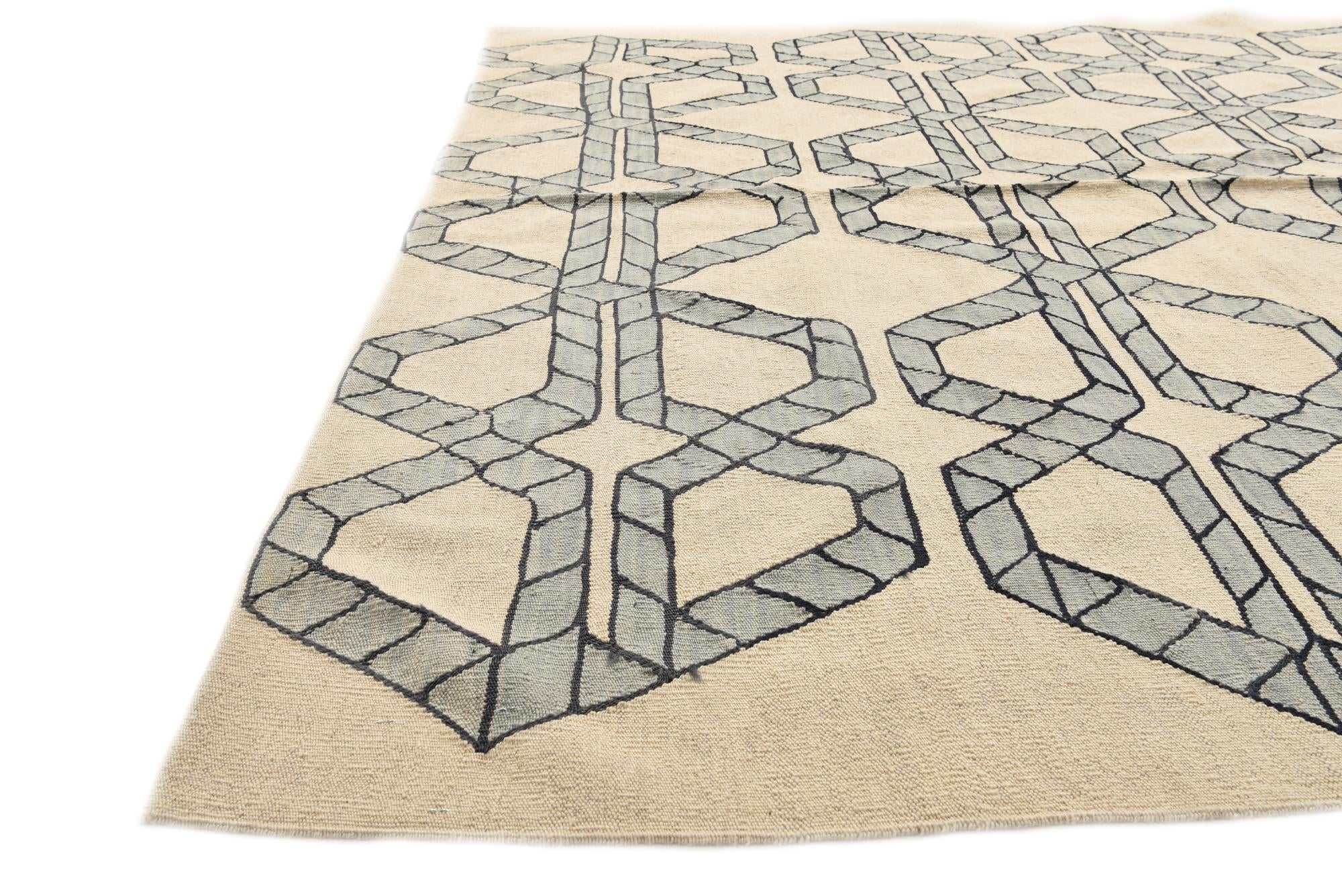 6' 10 x 9' 3 Hand Woven Kilim Modern Wool Rug