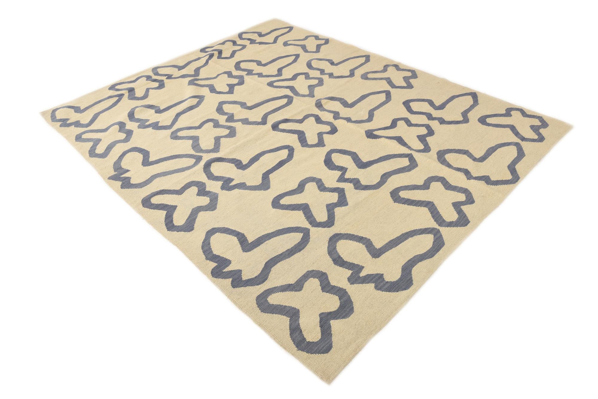 6' 2 x 7' 9 Hand Woven Kilim Modern Wool Rug