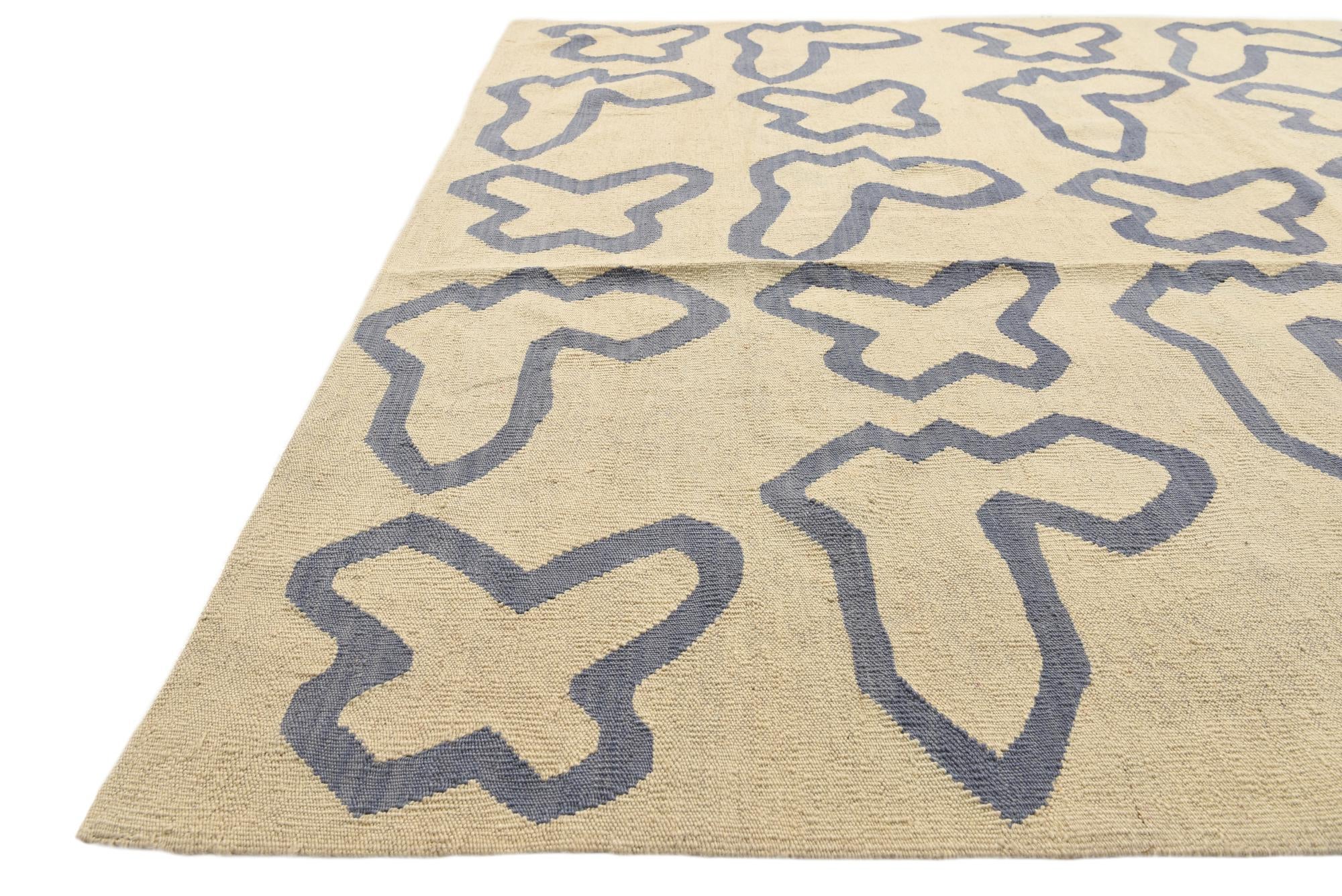 6' 2 x 7' 9 Hand Woven Kilim Modern Wool Rug