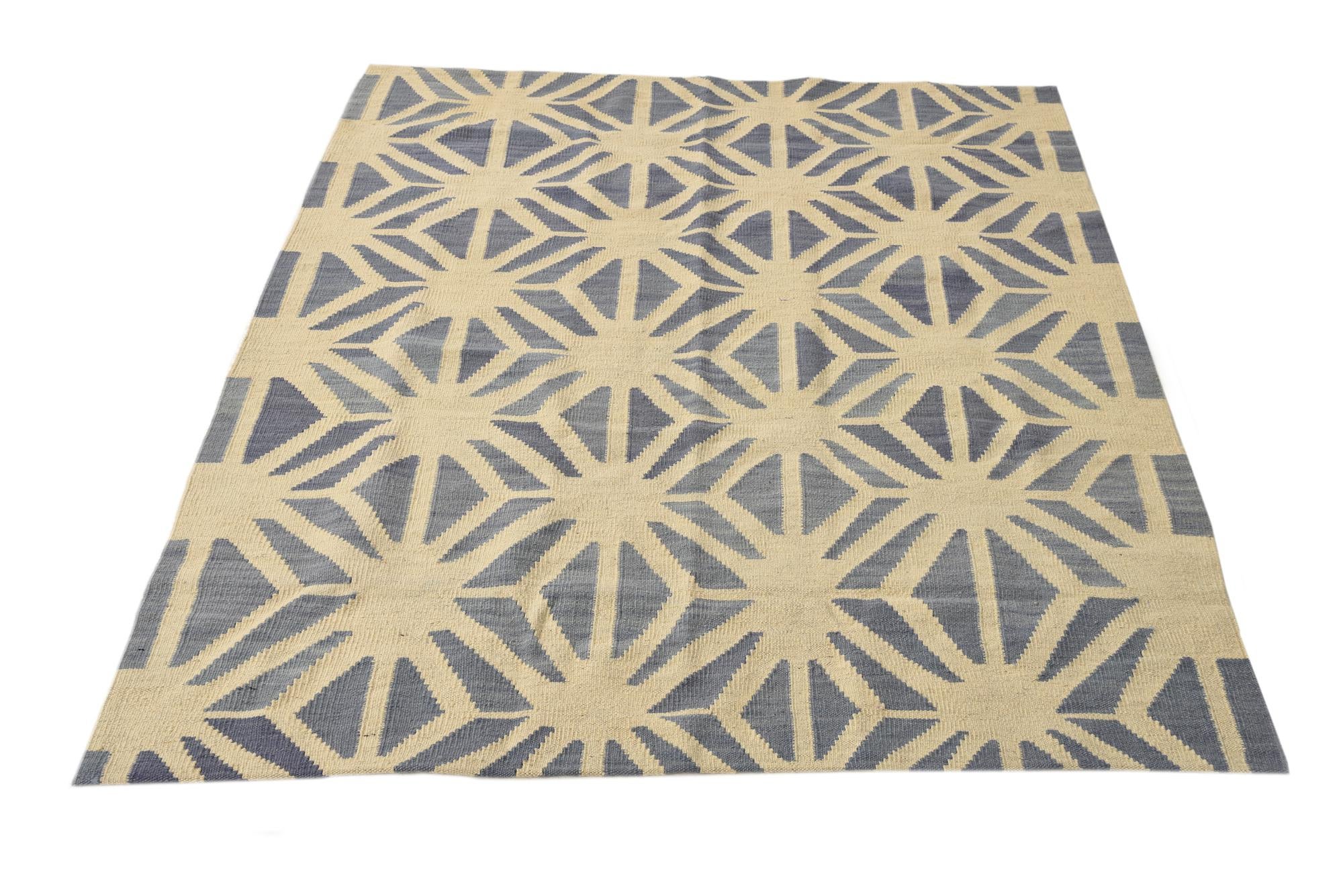 4' 6 x 5' 6 Hand Woven Kilim Modern Wool Rug