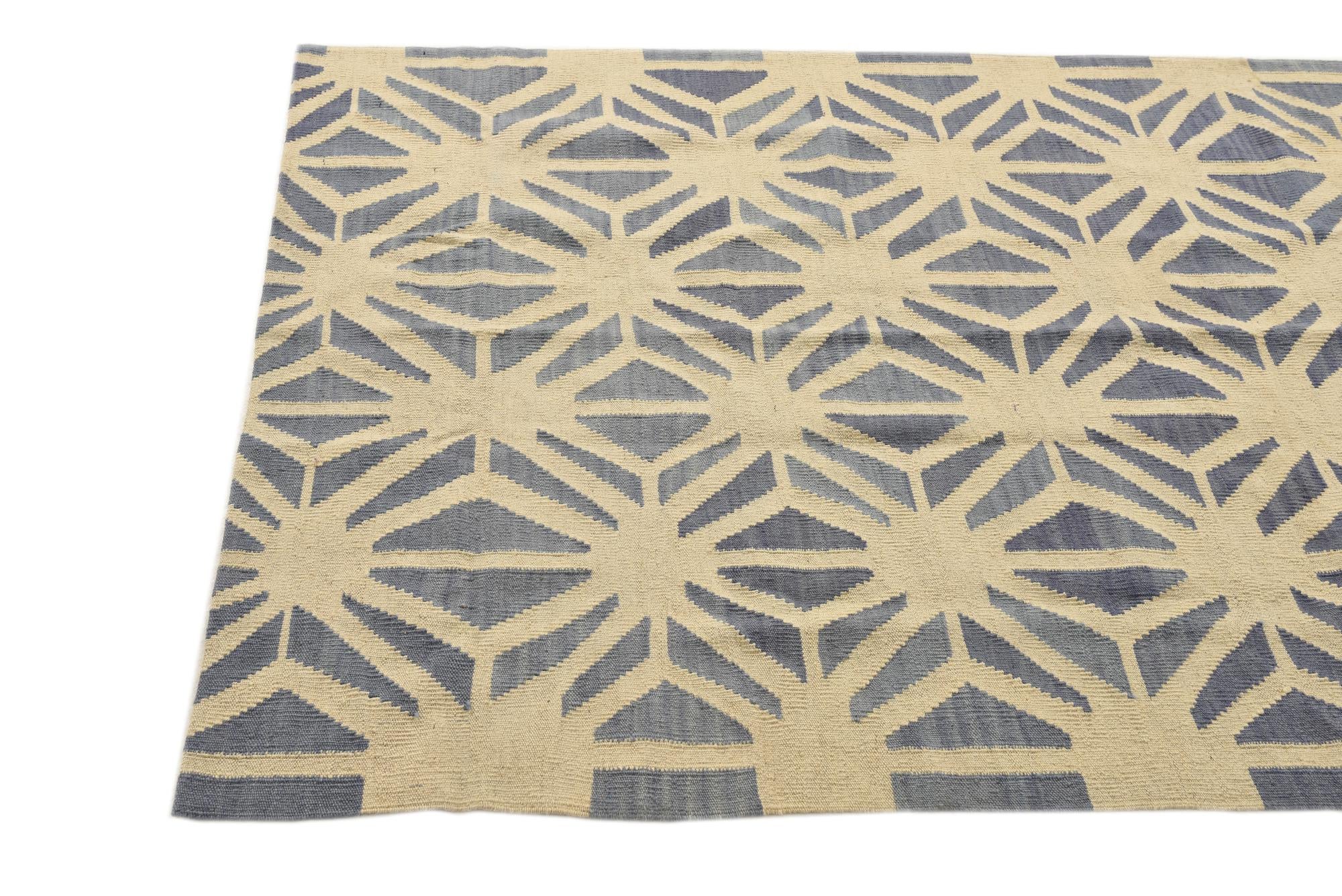 4' 6 x 5' 6 Hand Woven Kilim Modern Wool Rug