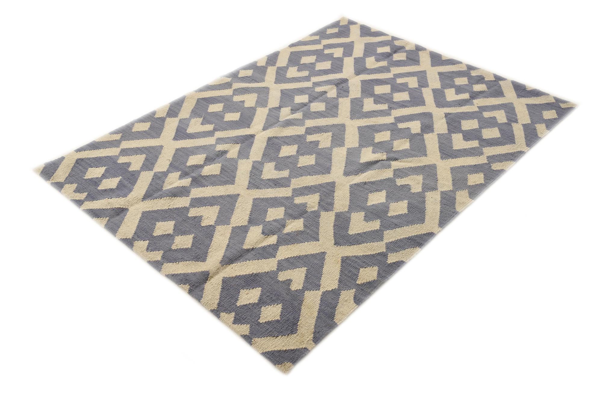 4' 1 x 5' 8 Hand Woven Kilim Modern Wool Rug