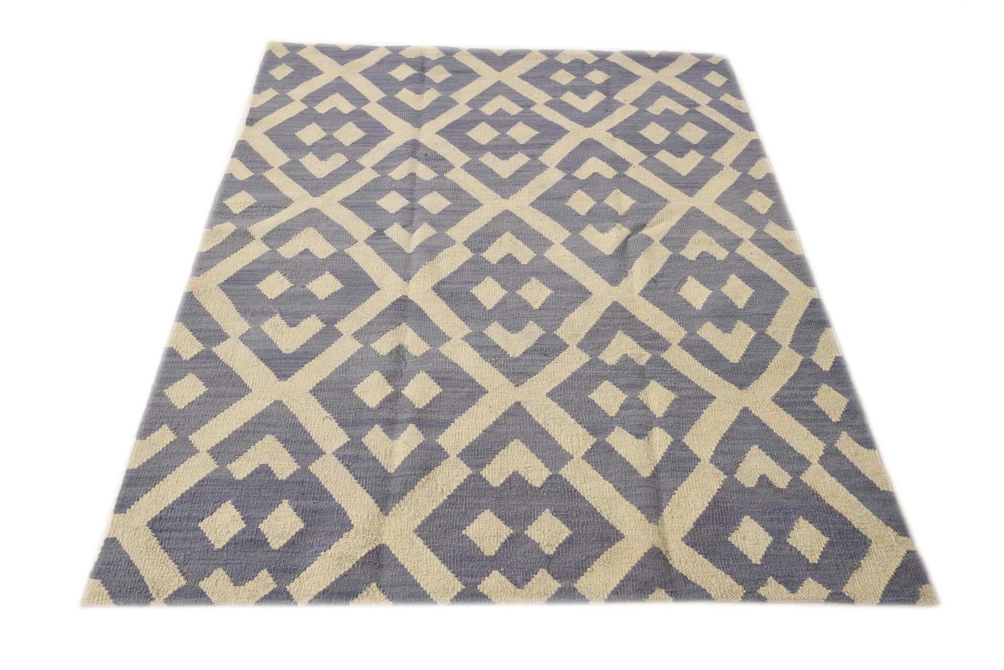 4' 1 x 5' 8 Hand Woven Kilim Modern Wool Rug