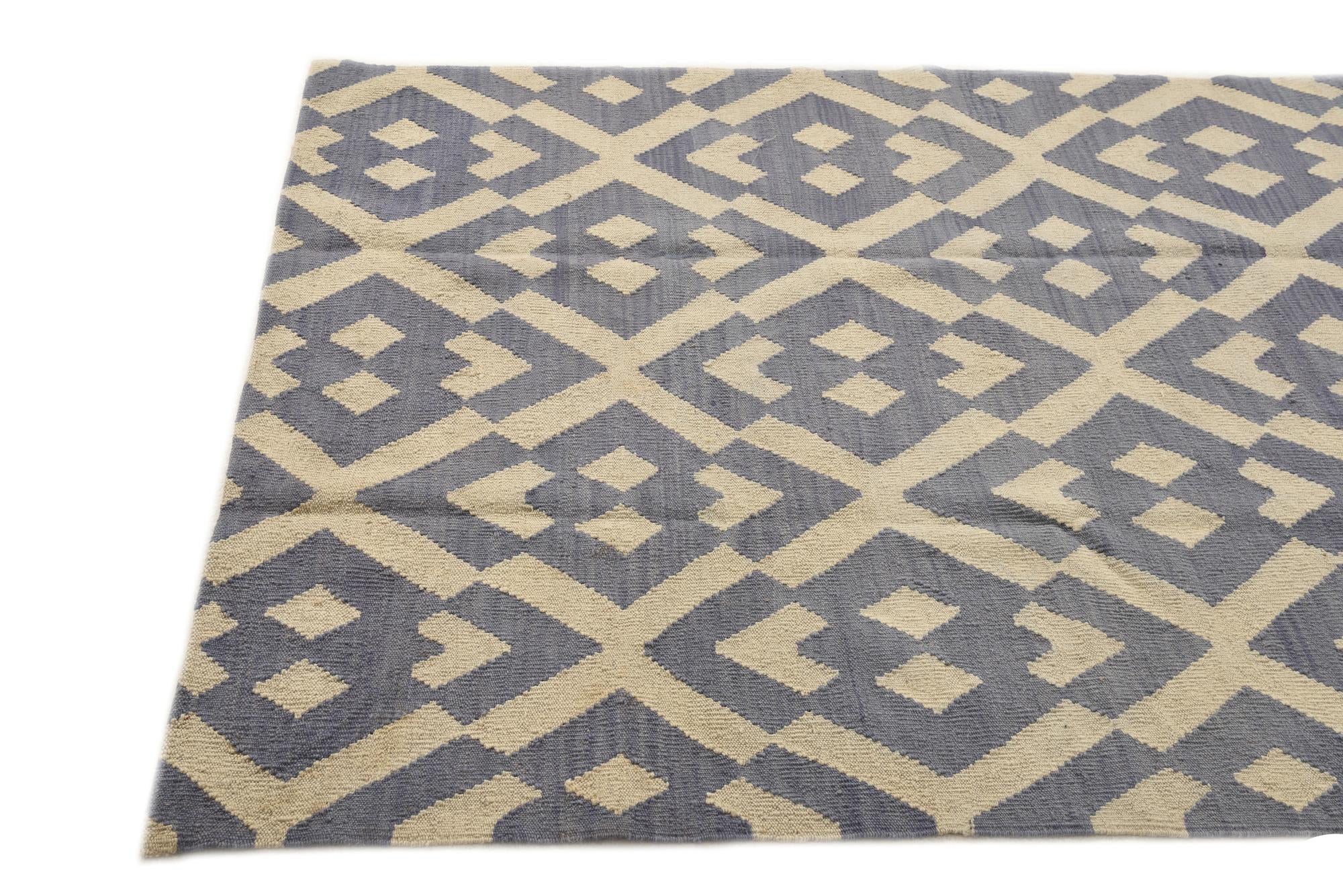 4' 1 x 5' 8 Hand Woven Kilim Modern Wool Rug
