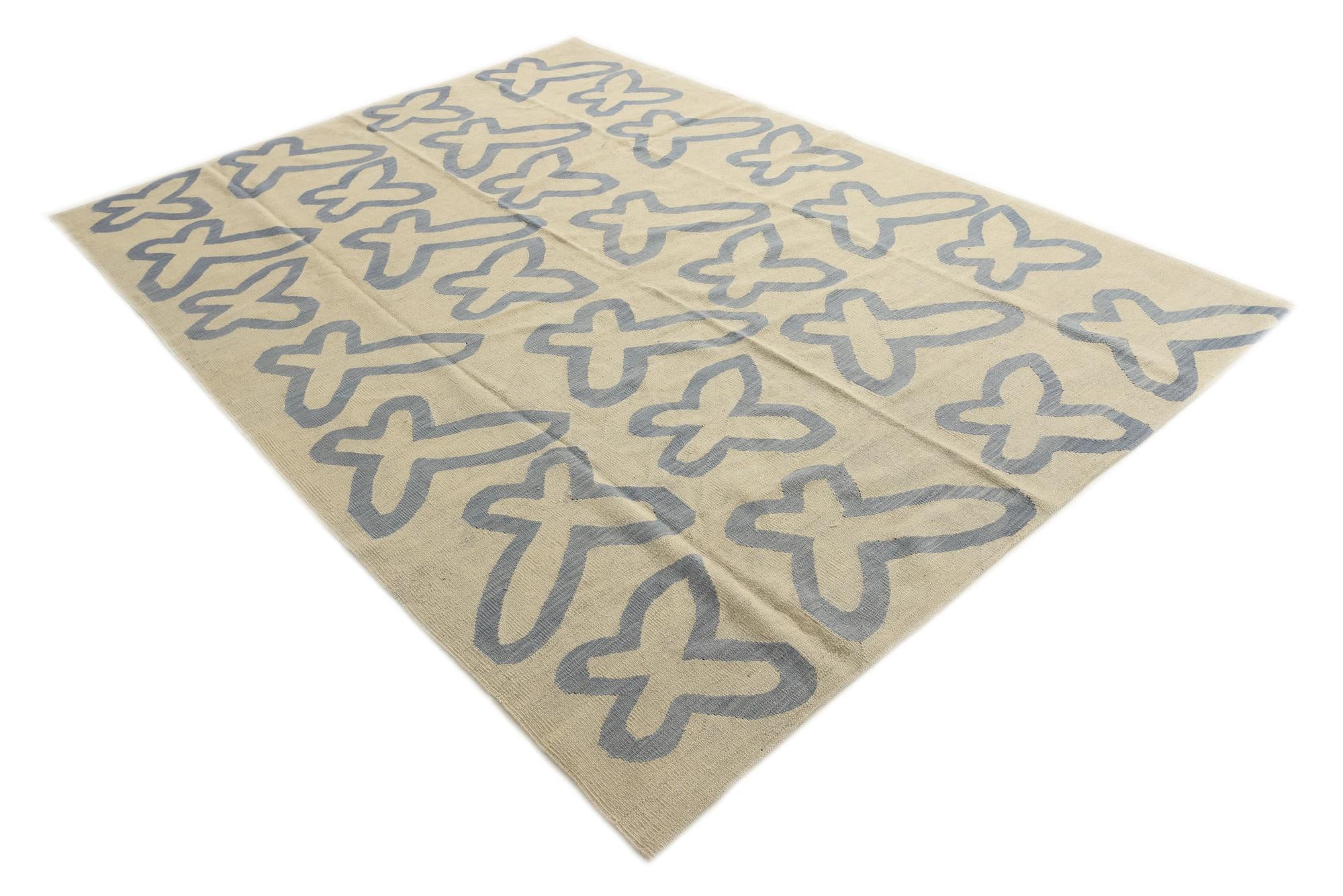 6' 8 x 9' 5 Hand Woven Kilim Modern Wool Rug
