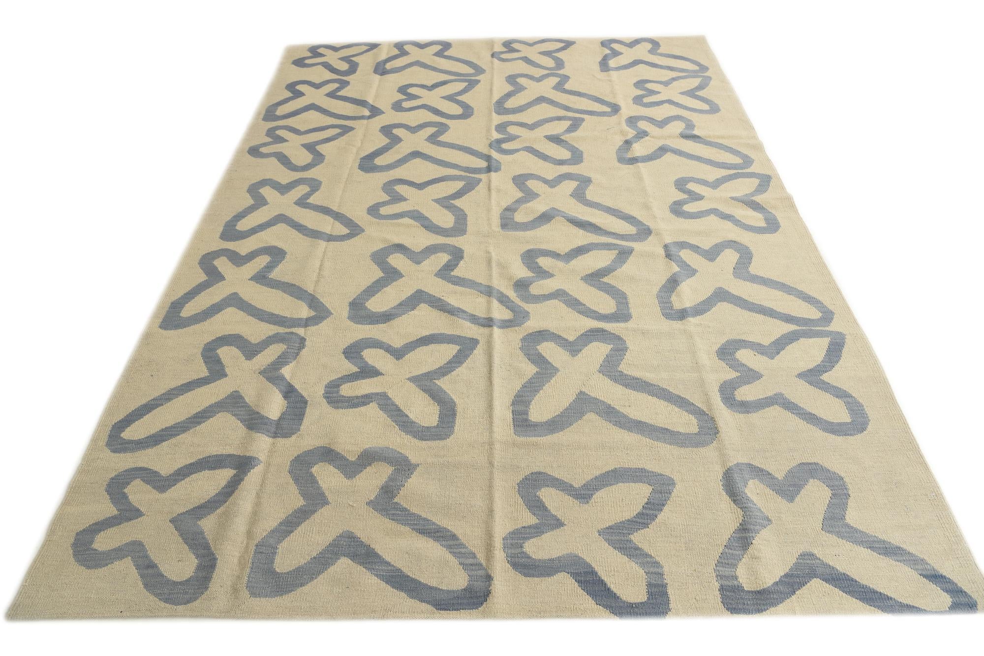 6' 8 x 9' 5 Hand Woven Kilim Modern Wool Rug