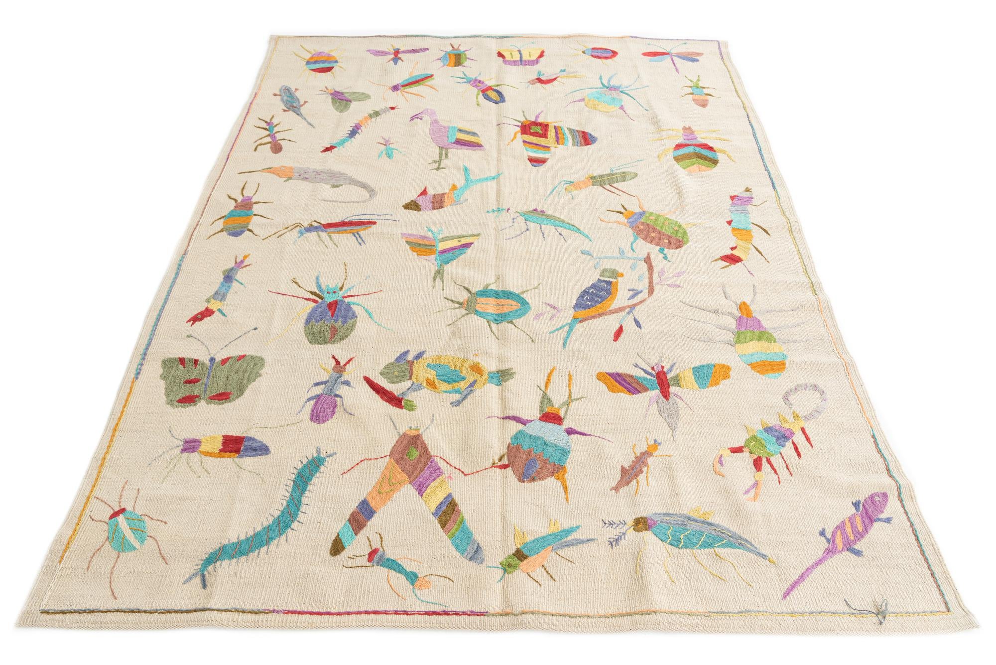 5' 5 x 7' 4 Hand Woven Kilim Suzani Wool Rug