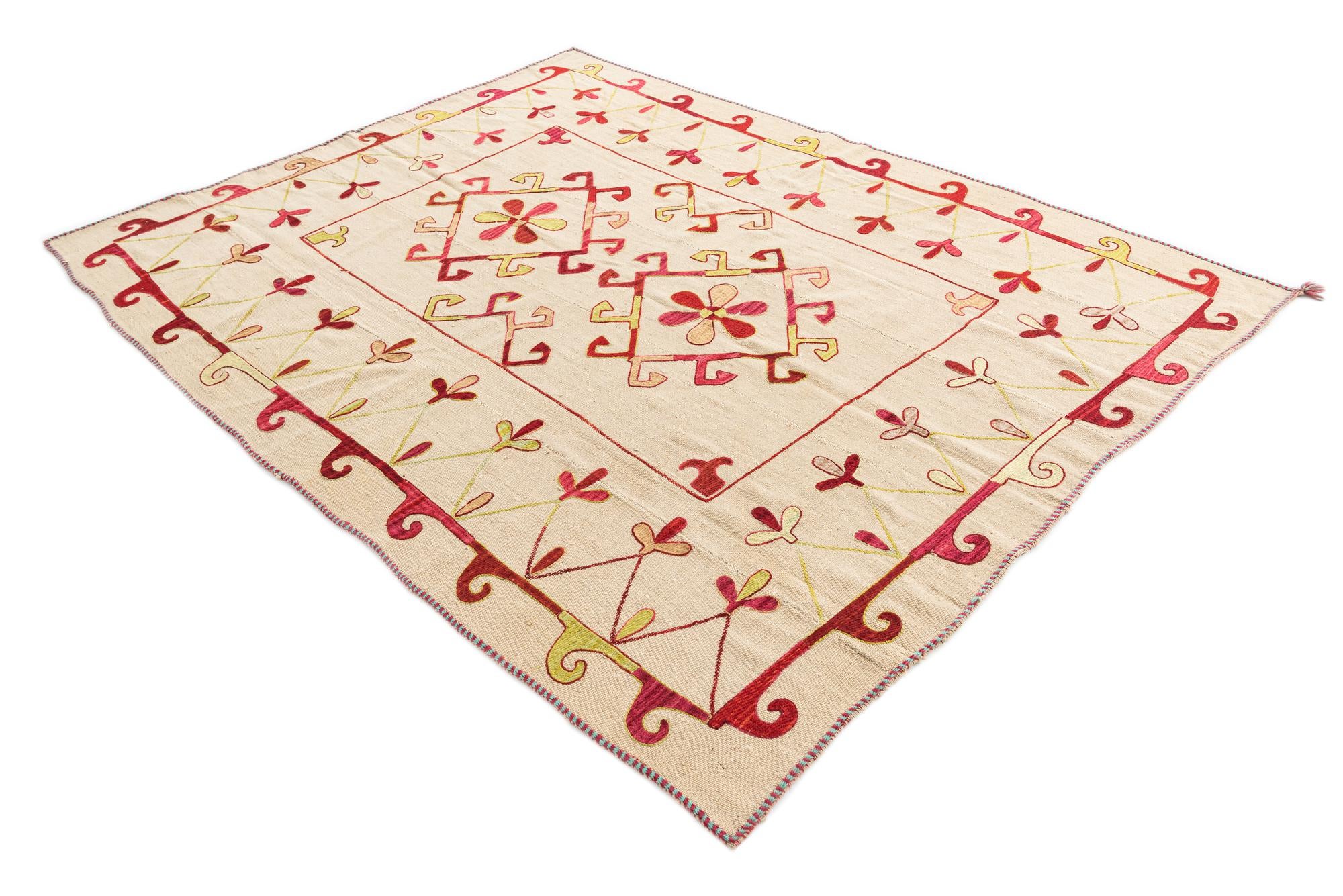 5' 10 x 7' 5 Hand Woven Kilim Suzani Wool Rug