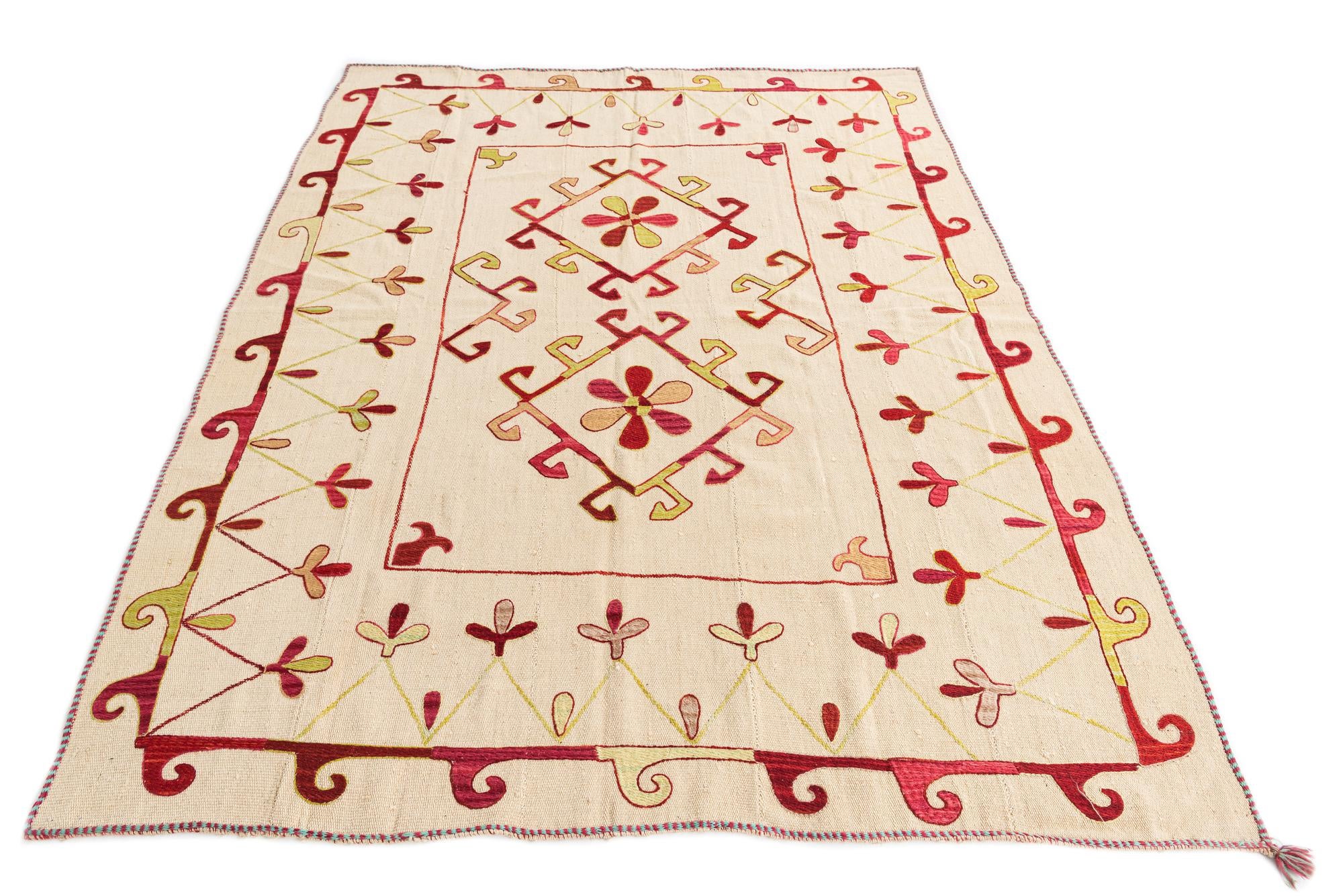5' 10 x 7' 5 Hand Woven Kilim Suzani Wool Rug