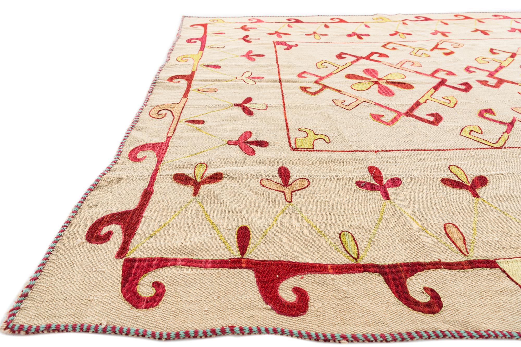 5' 10 x 7' 5 Hand Woven Kilim Suzani Wool Rug