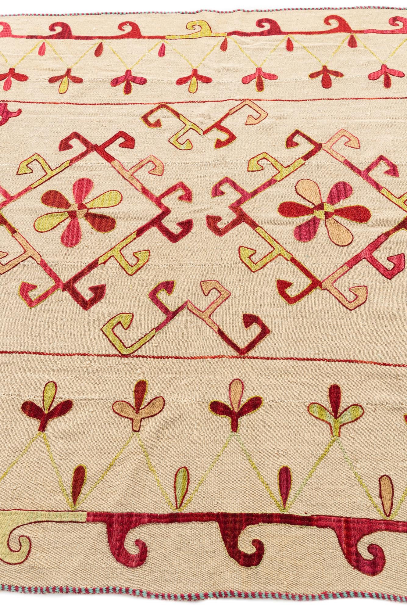 5' 10 x 7' 5 Hand Woven Kilim Suzani Wool Rug