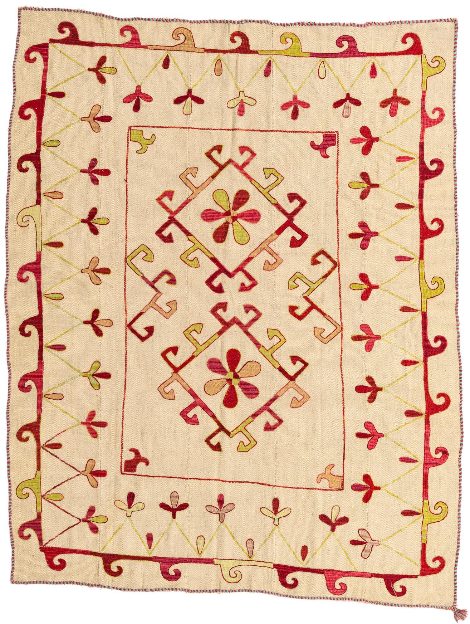 5' 10 x 7' 5 Hand Woven Kilim Suzani Wool Rug