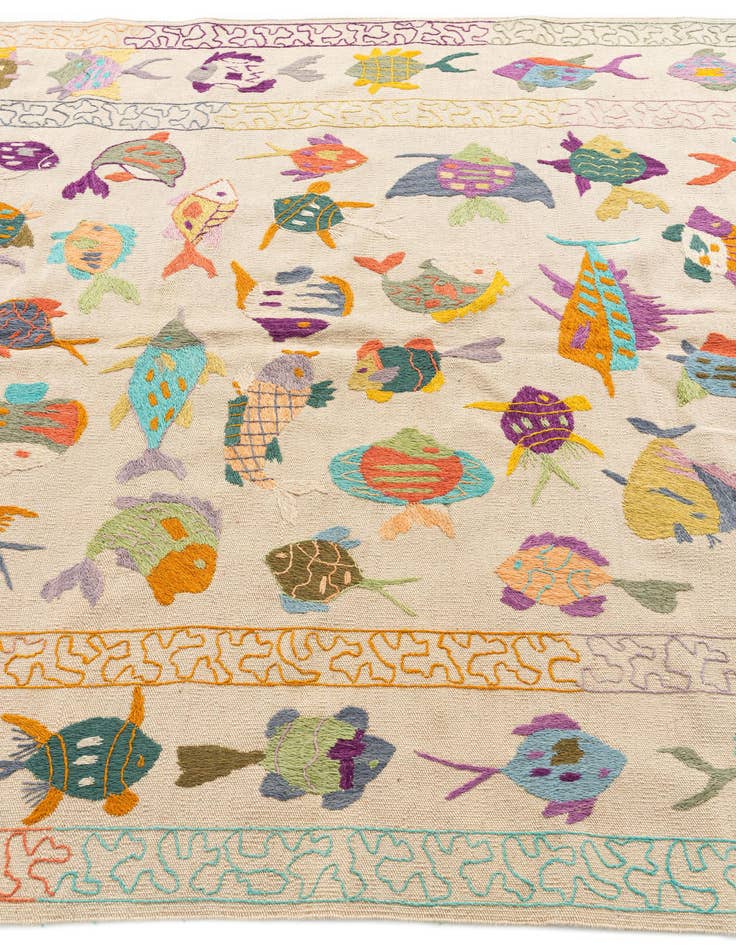 Detail image of 5' 6 x 7' 8 Hand Woven Kilim Suzani Wool Rug
