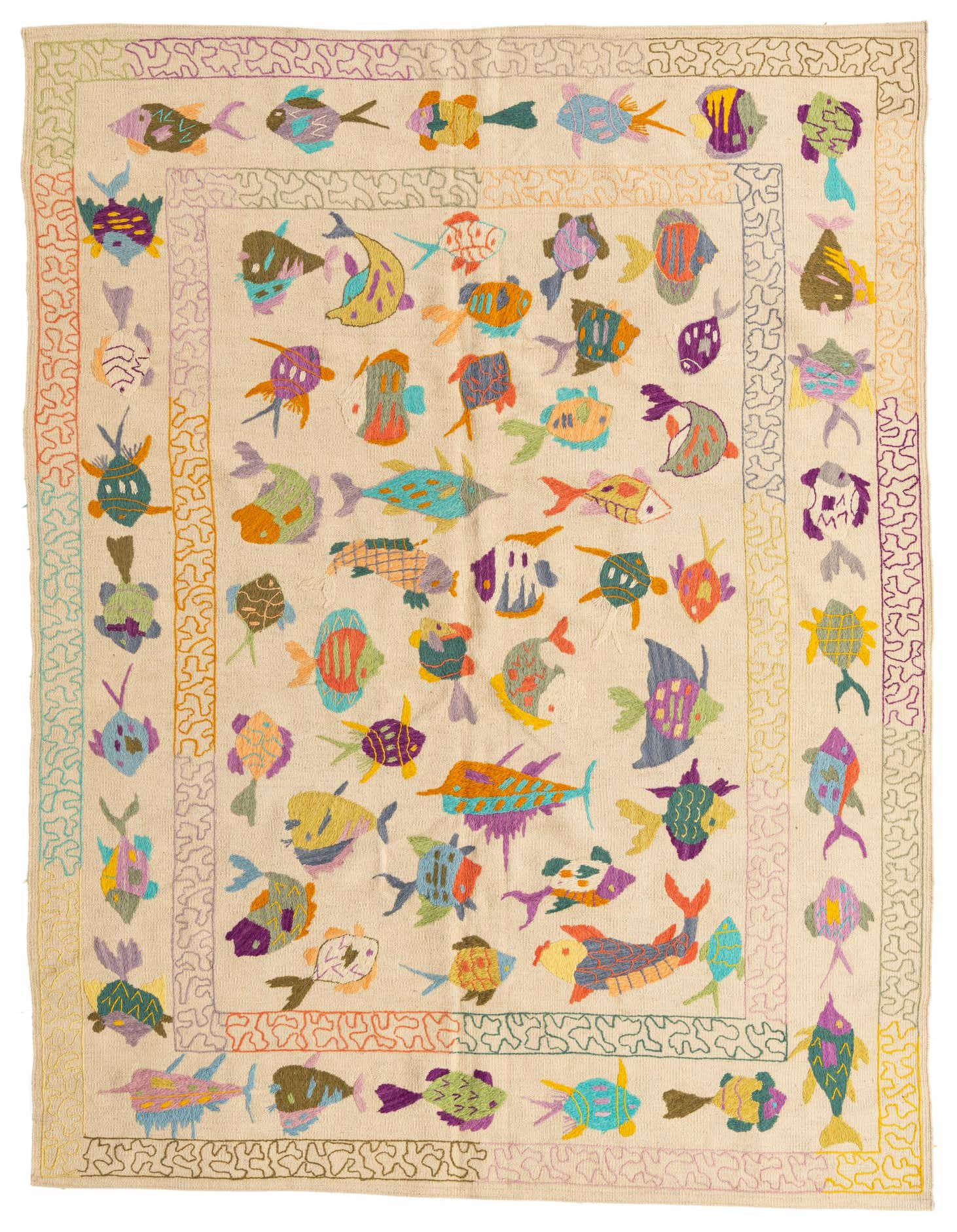 5' 6 x 7' 8 Hand Woven Kilim Suzani Wool Rug