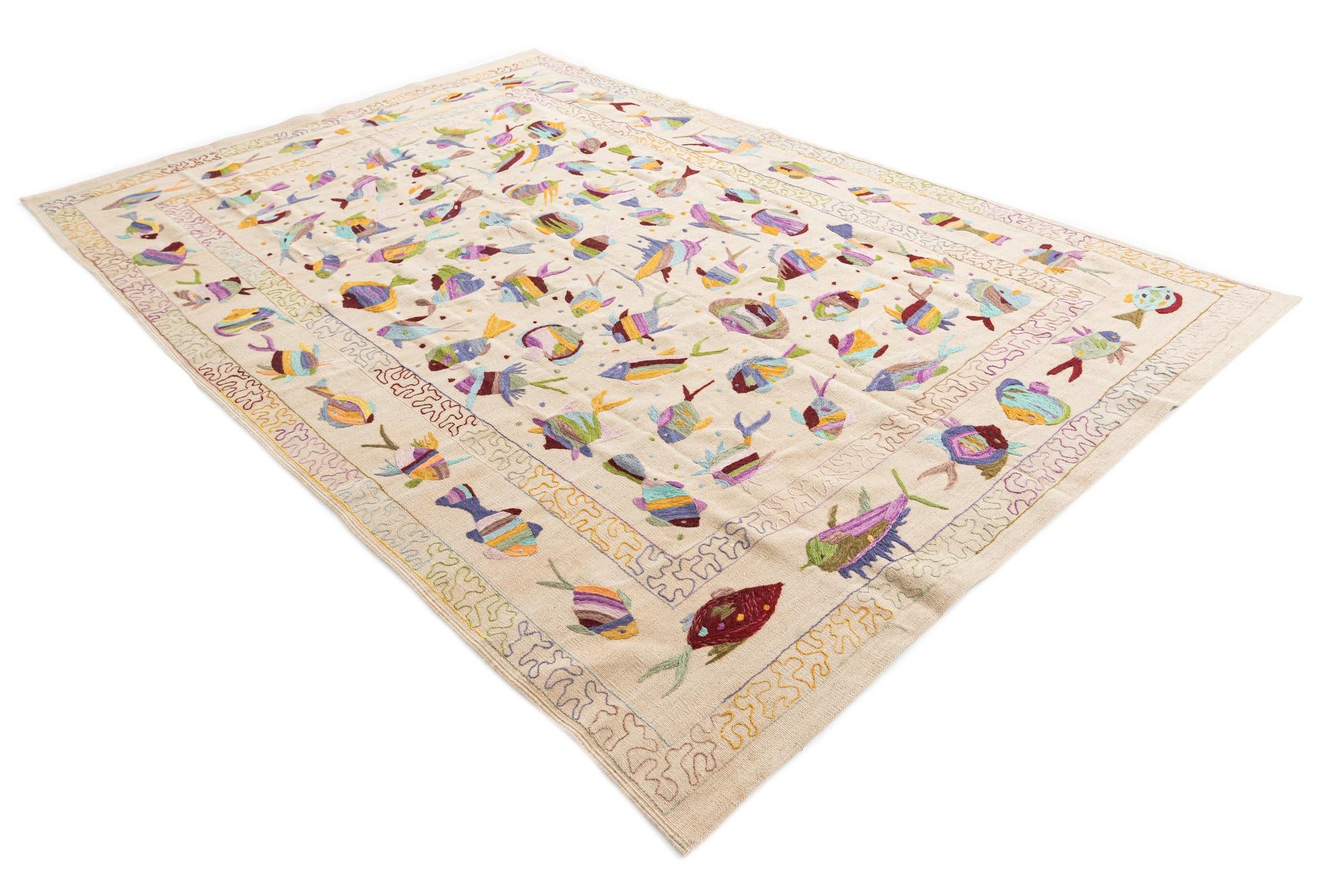 6' 4 x 9' 5 Hand Woven Kilim Suzani Wool Rug