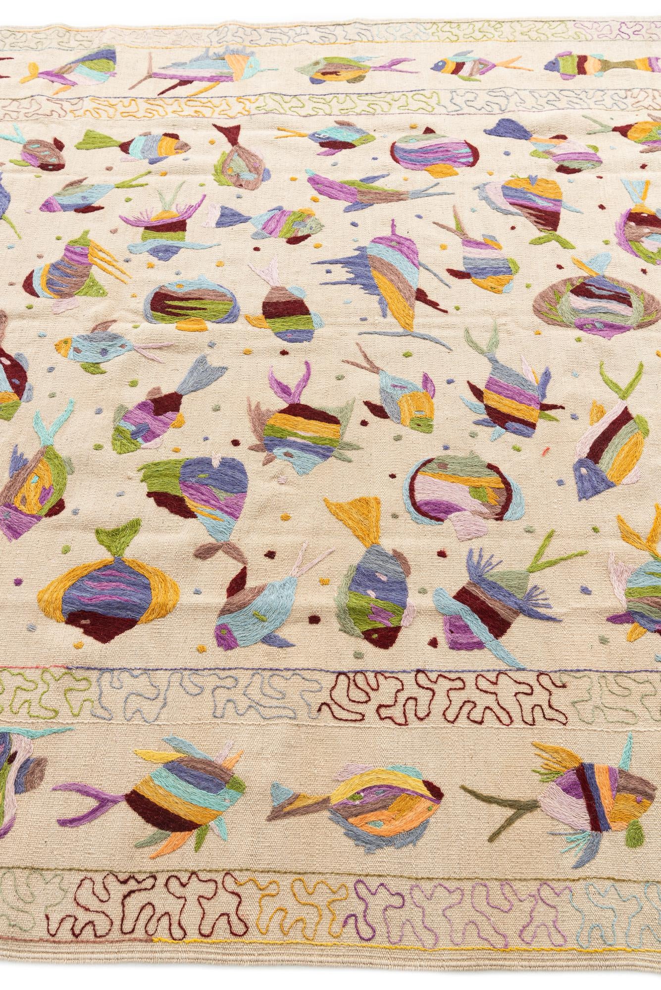 6' 4 x 9' 5 Hand Woven Kilim Suzani Wool Rug