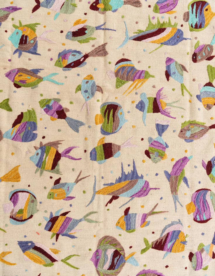 Detail image of 6' 4 x 9' 5  Hand Woven Kilim Suzani Wool Rug