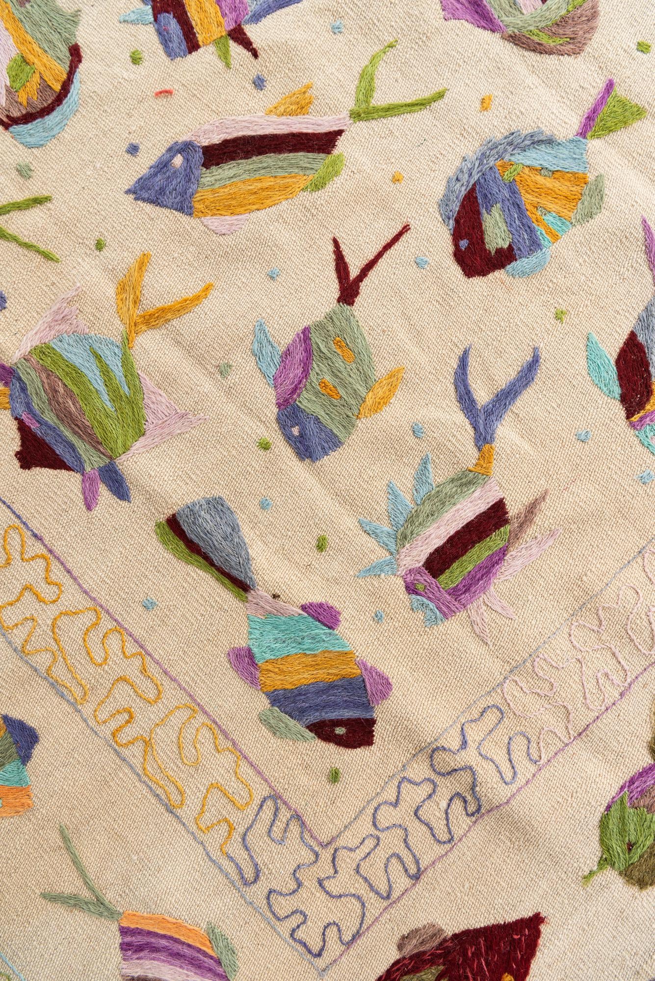 6' 4 x 9' 5 Hand Woven Kilim Suzani Wool Rug