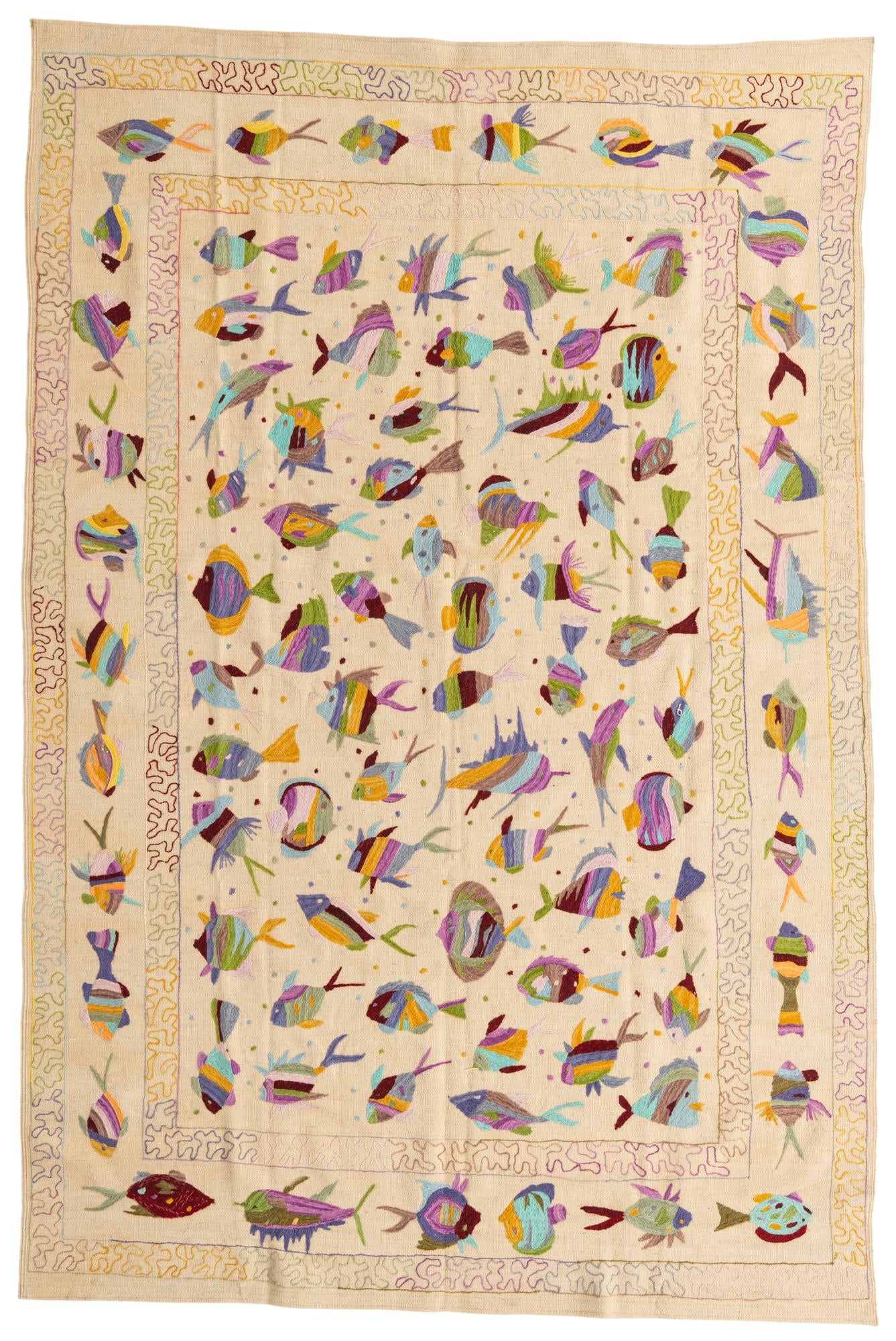 6' 4 x 9' 5 Hand Woven Kilim Suzani Wool Rug