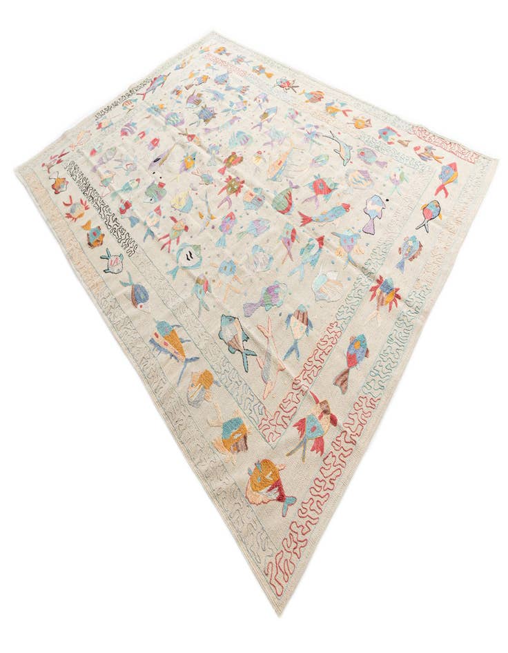 Detail image of 7' 1 x 9' 8  Hand Woven Kilim Suzani Wool Rug