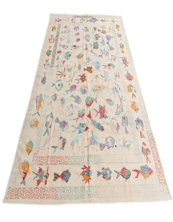 Detail image of 7' 1 x 9' 8  Hand Woven Kilim Suzani Wool Rug