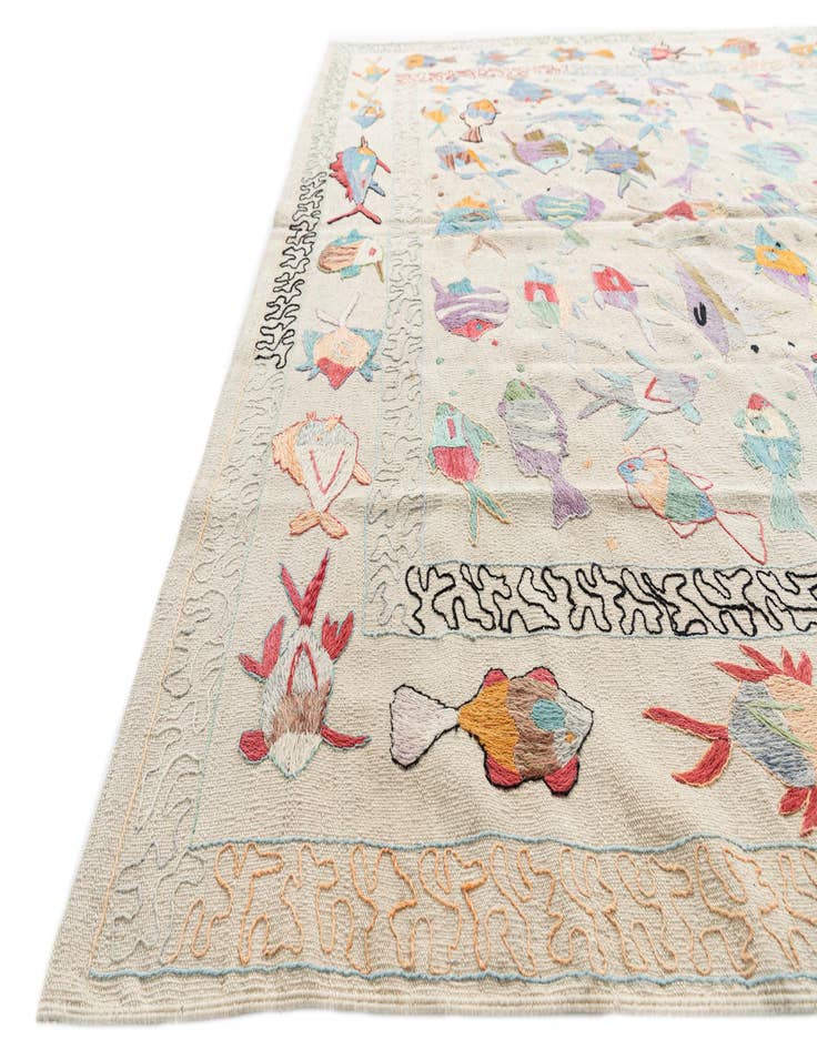 Detail image of 7' 1 x 9' 8  Hand Woven Kilim Suzani Wool Rug