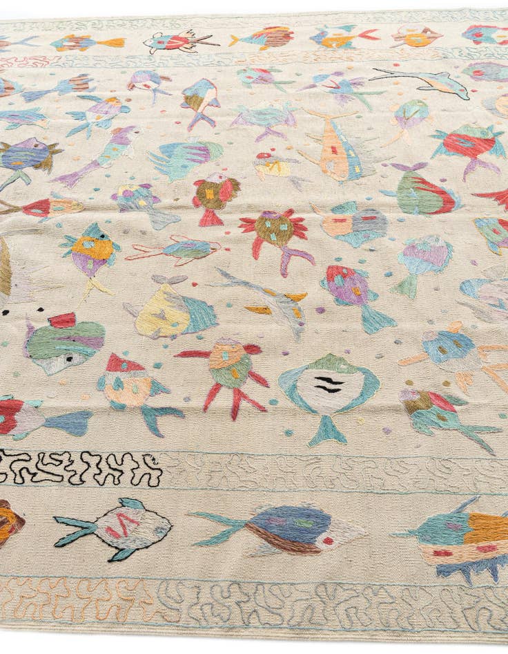 Detail image of 7' 1 x 9' 8  Hand Woven Kilim Suzani Wool Rug