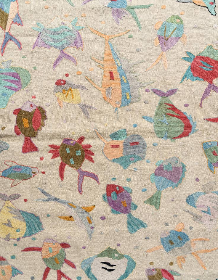 Detail image of 7' 1 x 9' 8  Hand Woven Kilim Suzani Wool Rug