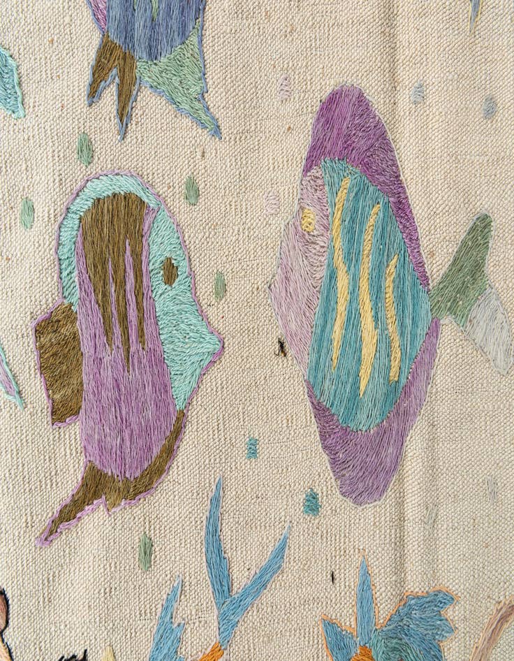 Detail image of 7' 1 x 9' 8  Hand Woven Kilim Suzani Wool Rug