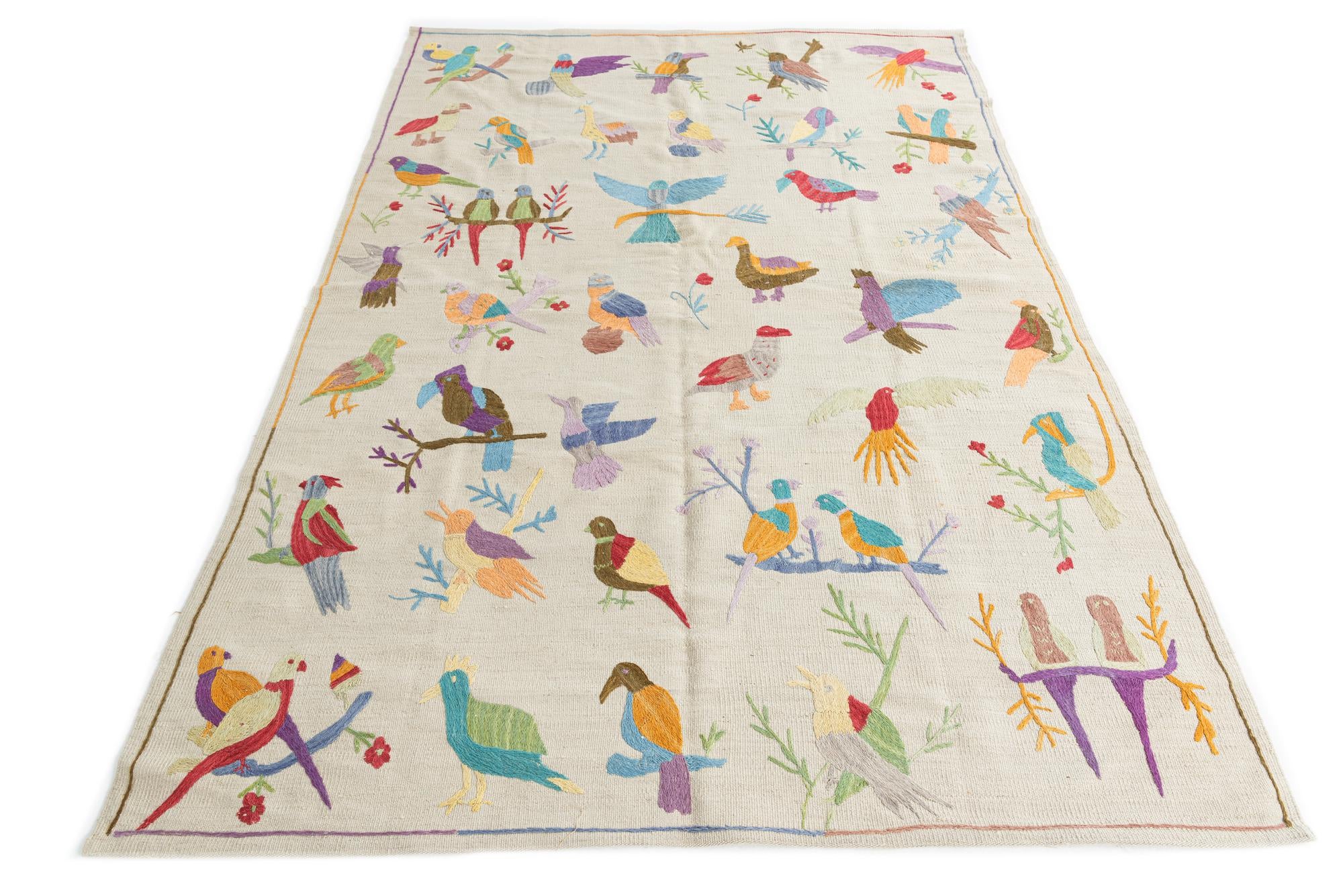5' 7 x 8' Hand Woven Kilim Suzani Wool Rug