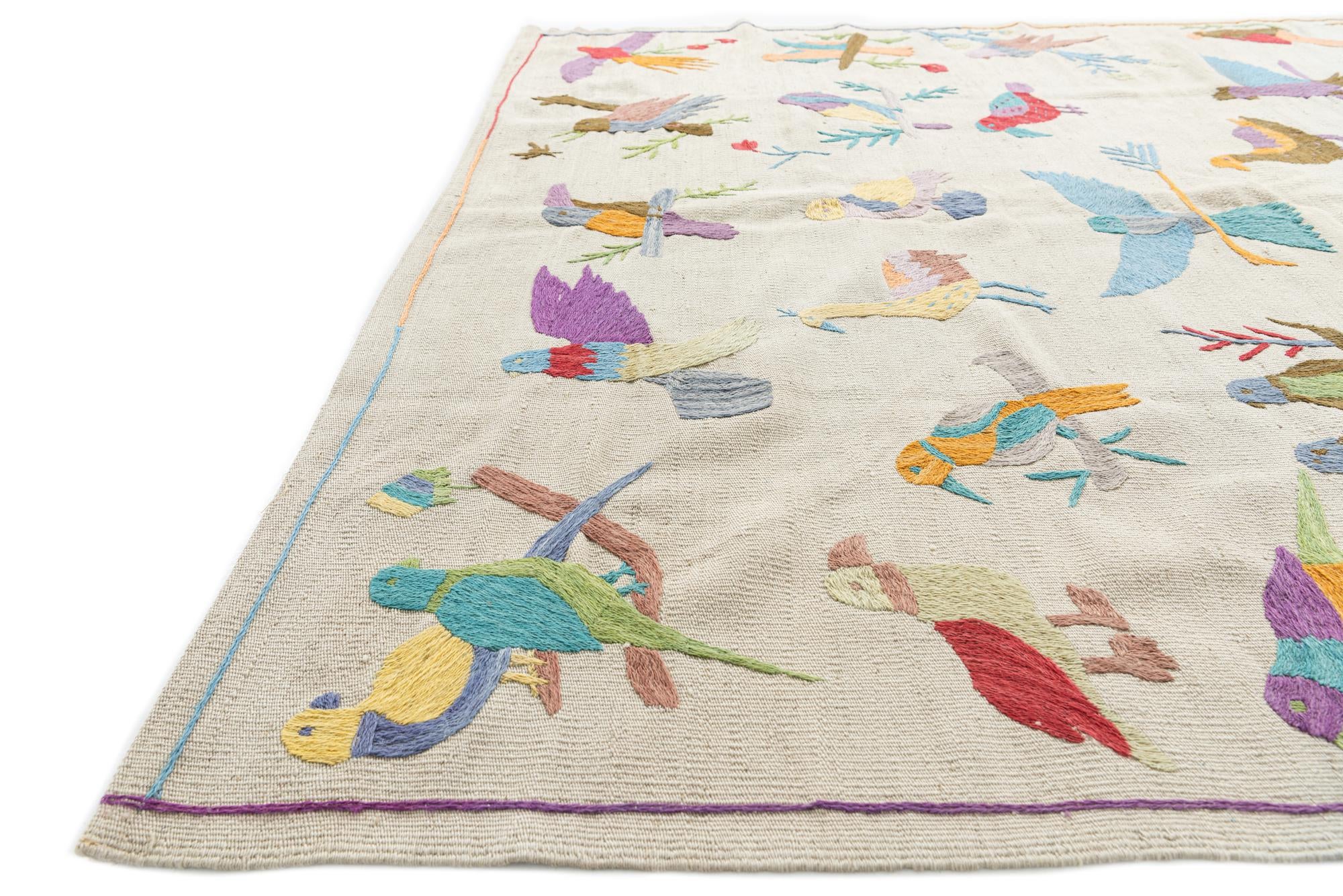 5' 7 x 8' Hand Woven Kilim Suzani Wool Rug