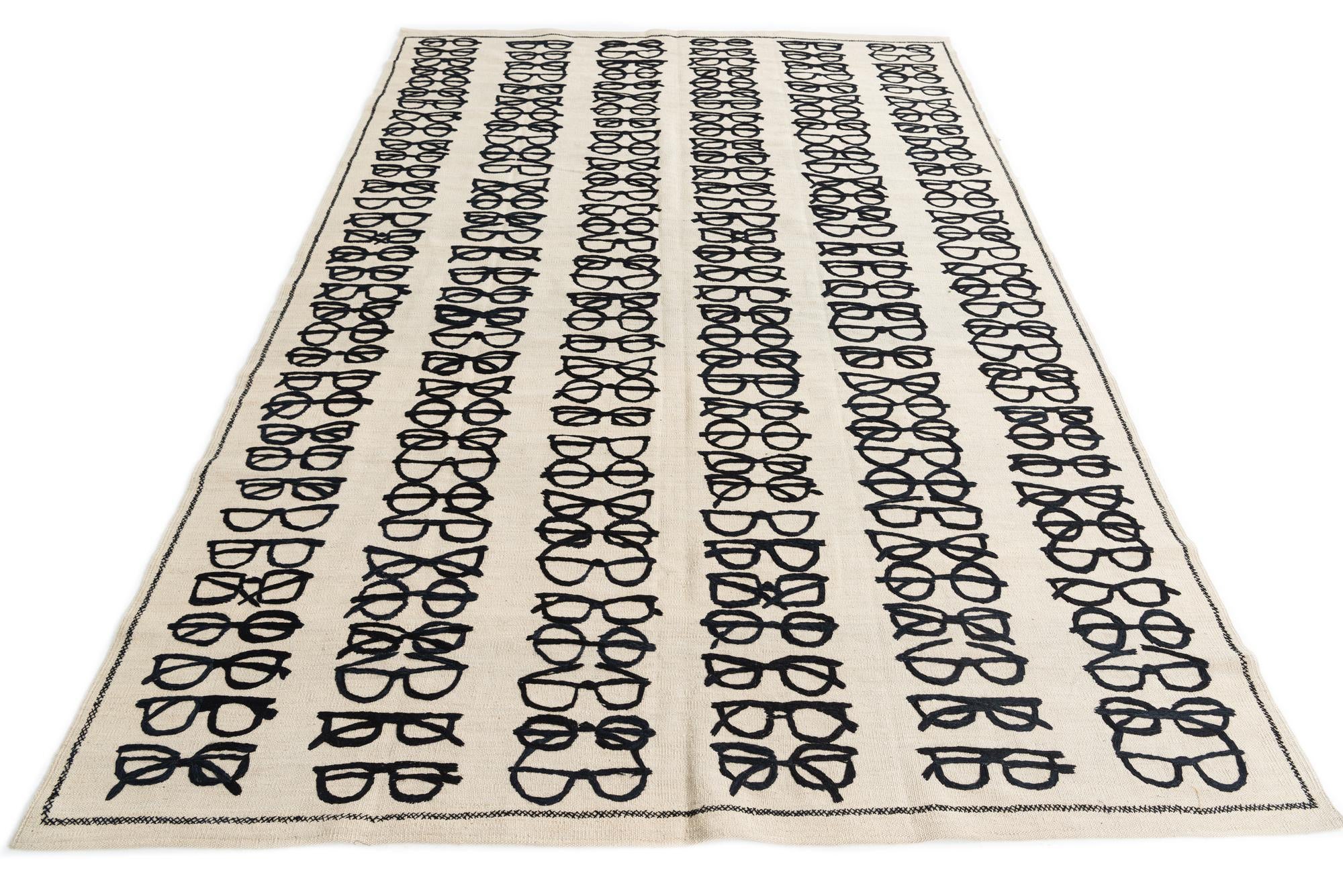 6' 4 x 9' 3 Hand Woven Kilim Suzani Wool Rug