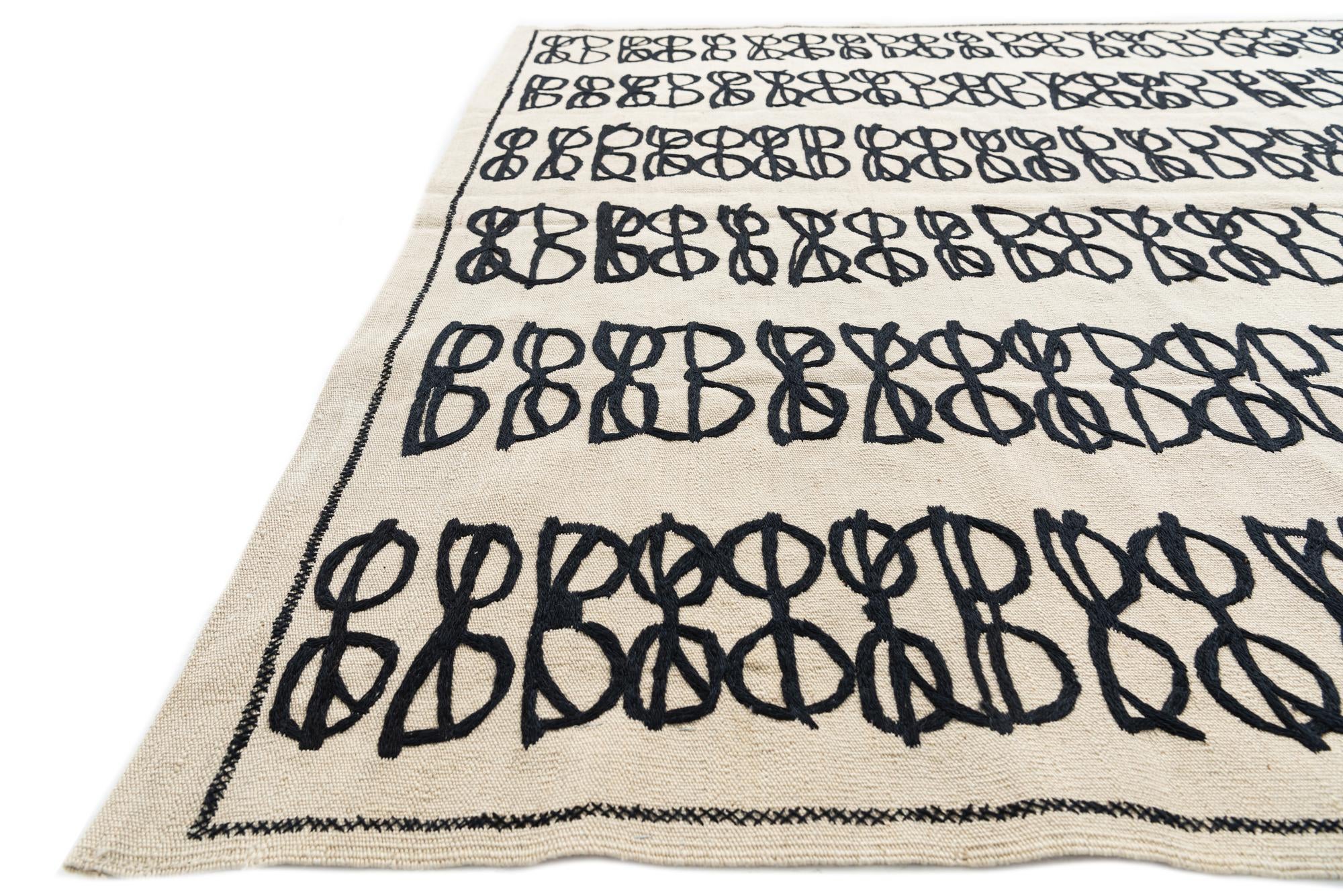 6' 4 x 9' 3 Hand Woven Kilim Suzani Wool Rug