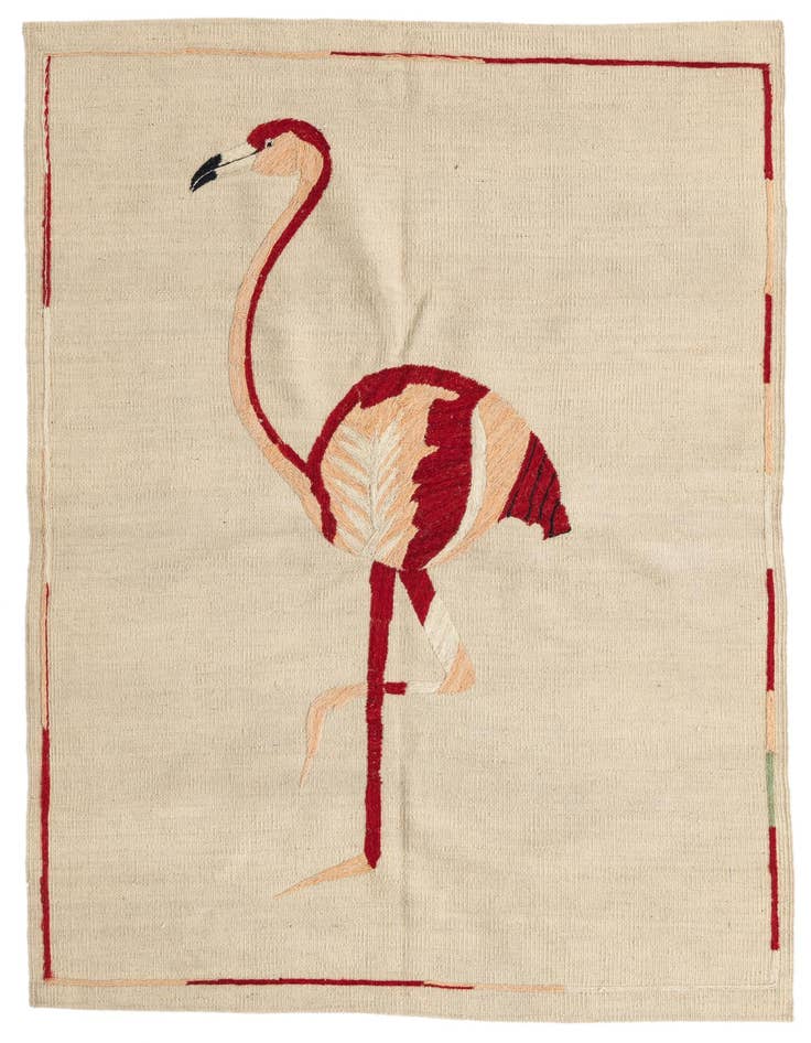 Detail image of 3' 3 x 4' 9 Hand Woven Kilim Suzani Wool Rug