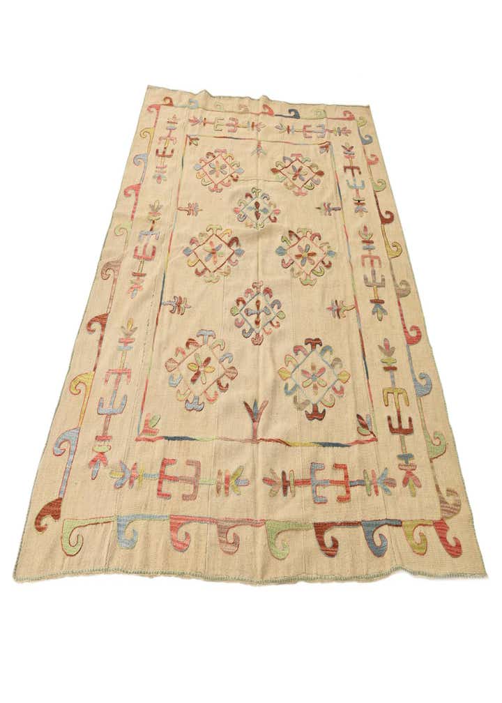 5' 7 x 7' 5 Hand Woven Kilim Suzani Wool Rug