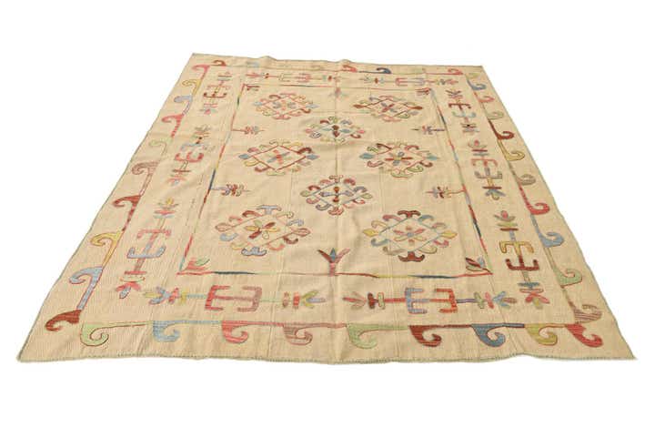 5' 7 x 7' 5 Hand Woven Kilim Suzani Wool Rug