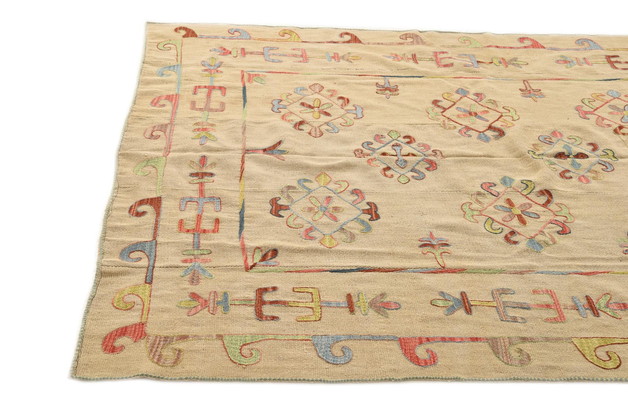 5' 7 x 7' 5 Hand Woven Kilim Suzani Wool Rug