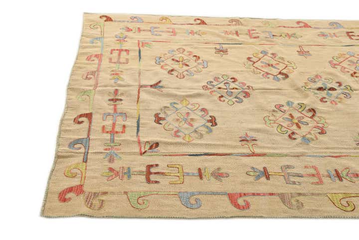 5' 7 x 7' 5 Hand Woven Kilim Suzani Wool Rug