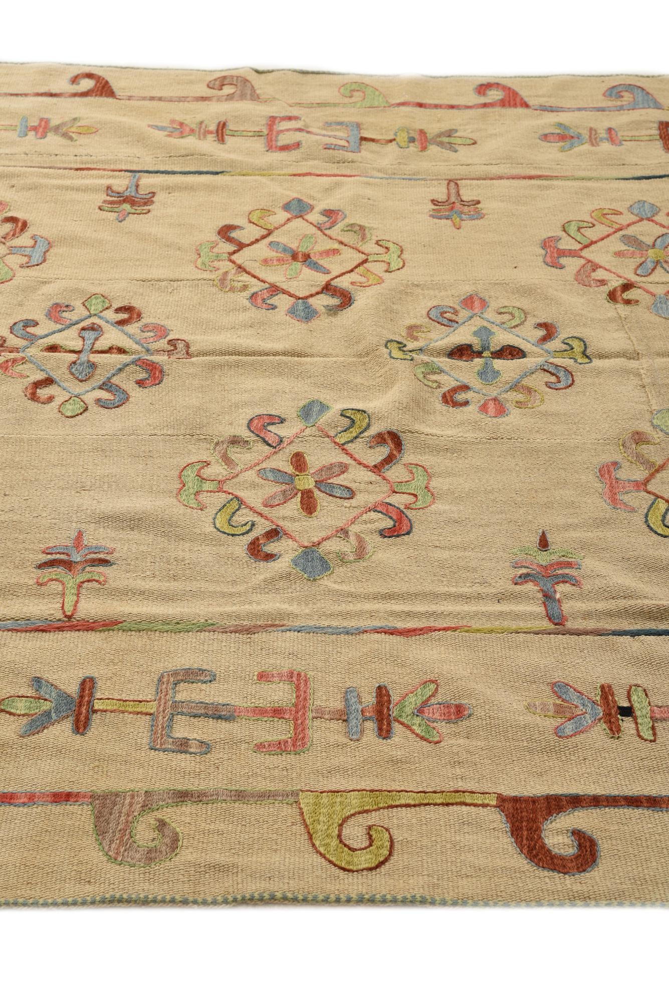 5' 7 x 7' 5 Hand Woven Kilim Suzani Wool Rug