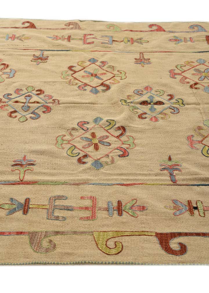 5' 7 x 7' 5 Hand Woven Kilim Suzani Wool Rug