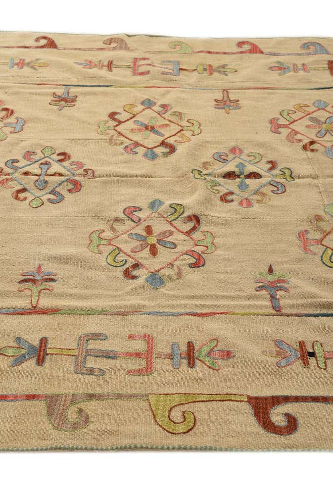 5' 7 x 7' 5 Hand Woven Kilim Suzani Wool Rug