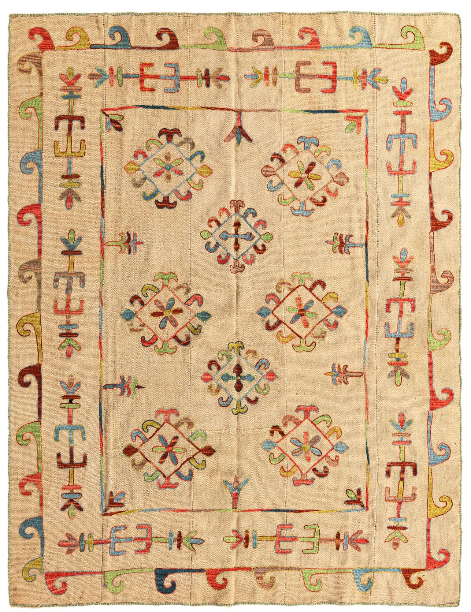 5' 7 x 7' 5 Hand Woven Kilim Suzani Wool Rug