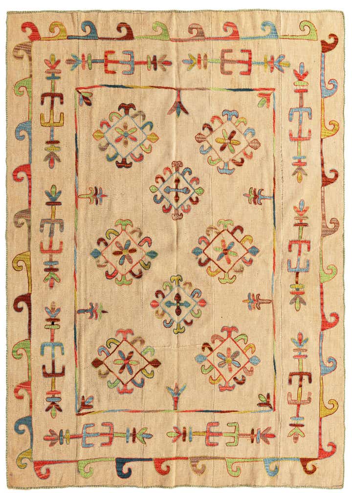 5' 7 x 7' 5 Hand Woven Kilim Suzani Wool Rug