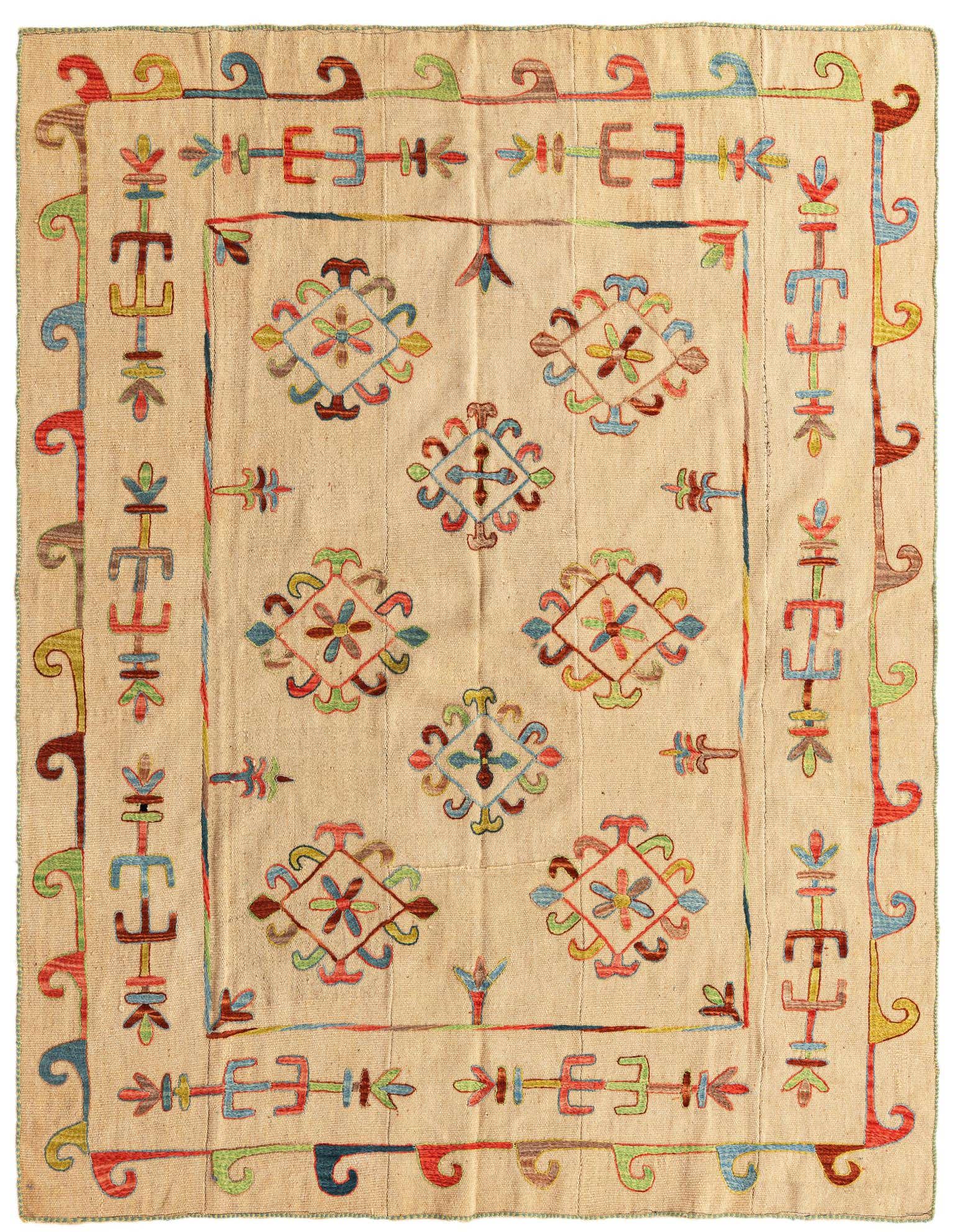 5' 7 x 7' 5 Hand Woven Kilim Suzani Wool Rug