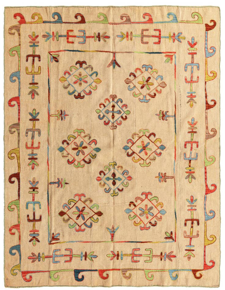 Detail image of 5' 7 x 7' 5 Hand Woven Kilim Suzani Wool Rug